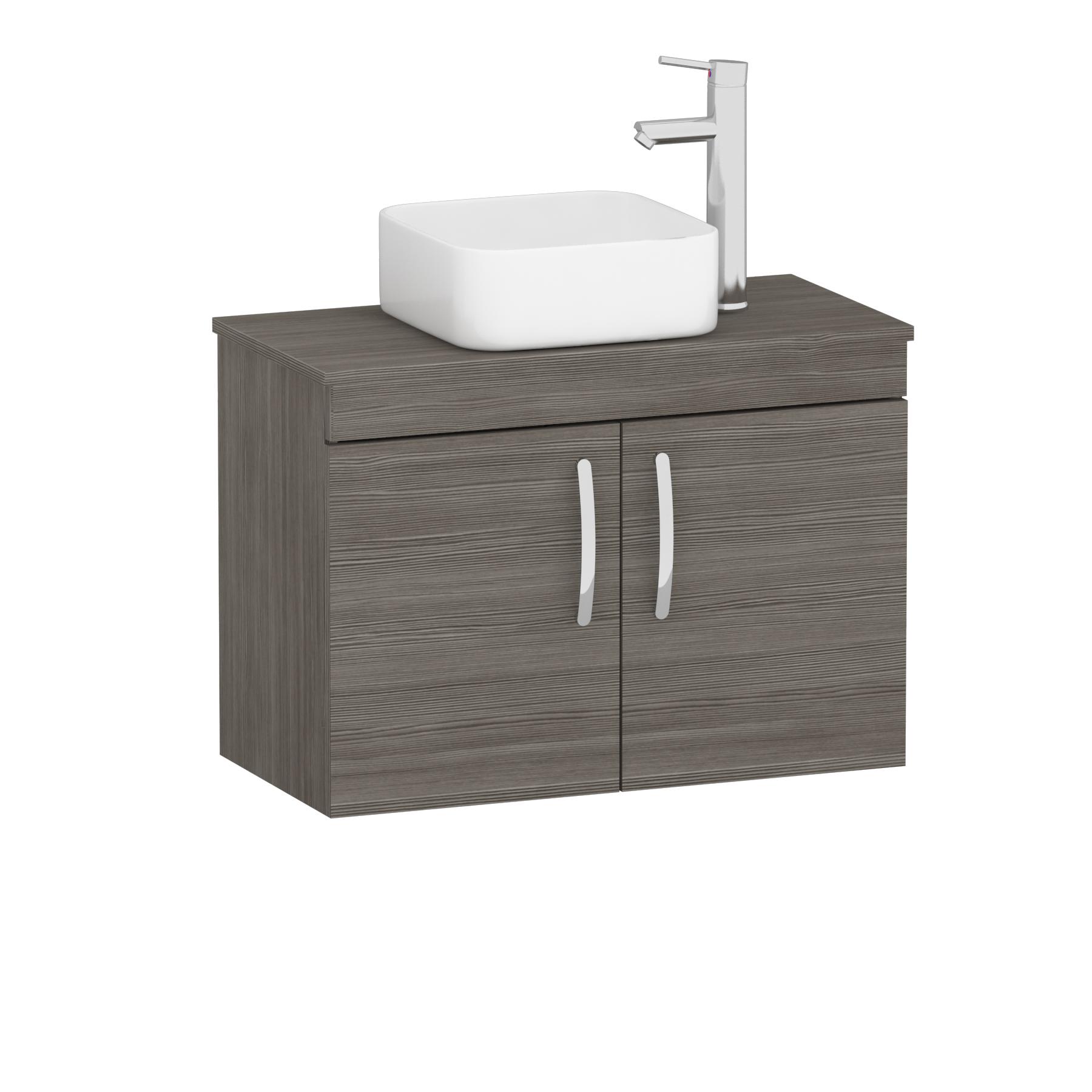 Turin 800mm Wall Hung Vanity Unit 2 Door Grey Elm & Countertop Basin - Elena