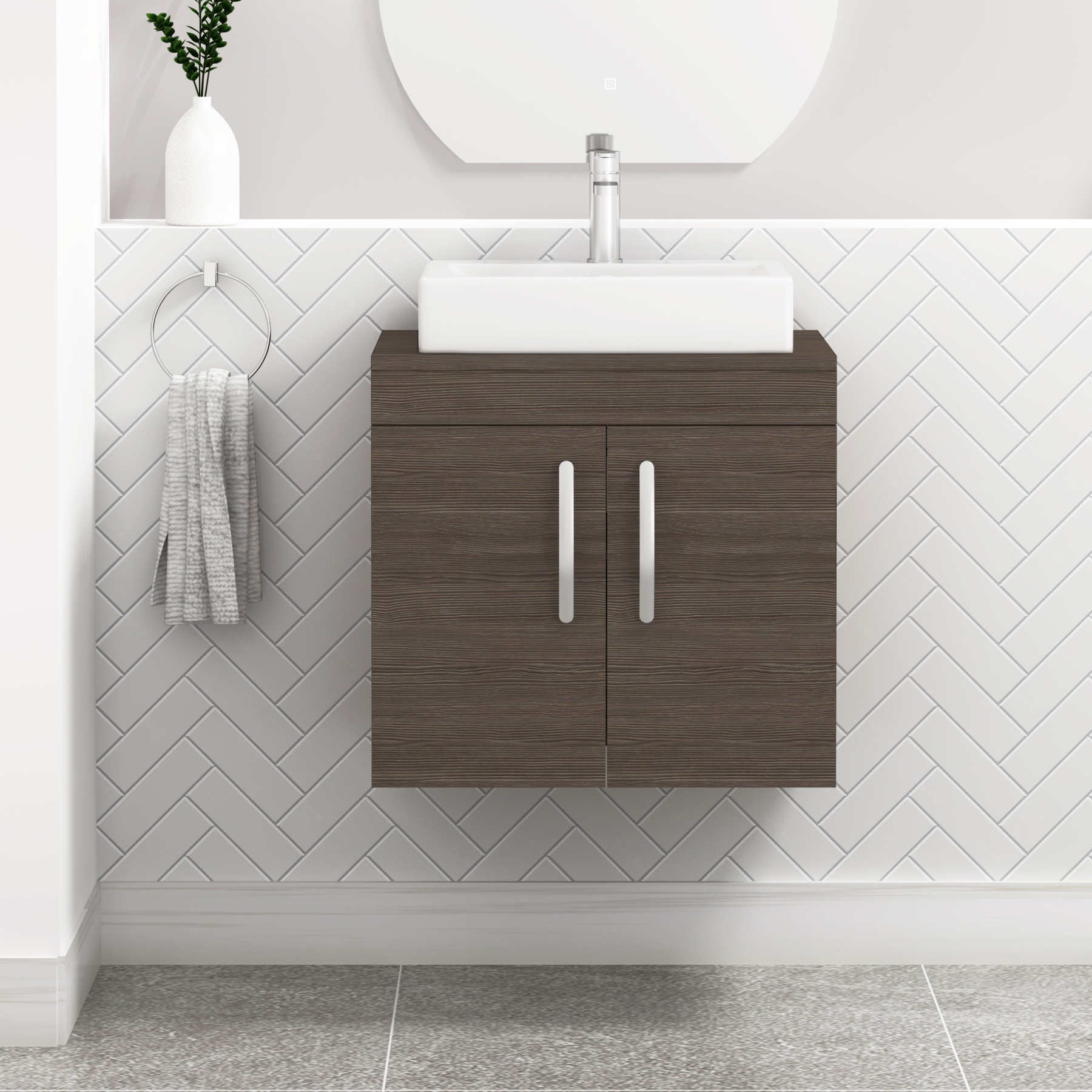 Turin 800mm Wall Hung Vanity Unit 2 Door Grey Elm & Various Countertop Basins