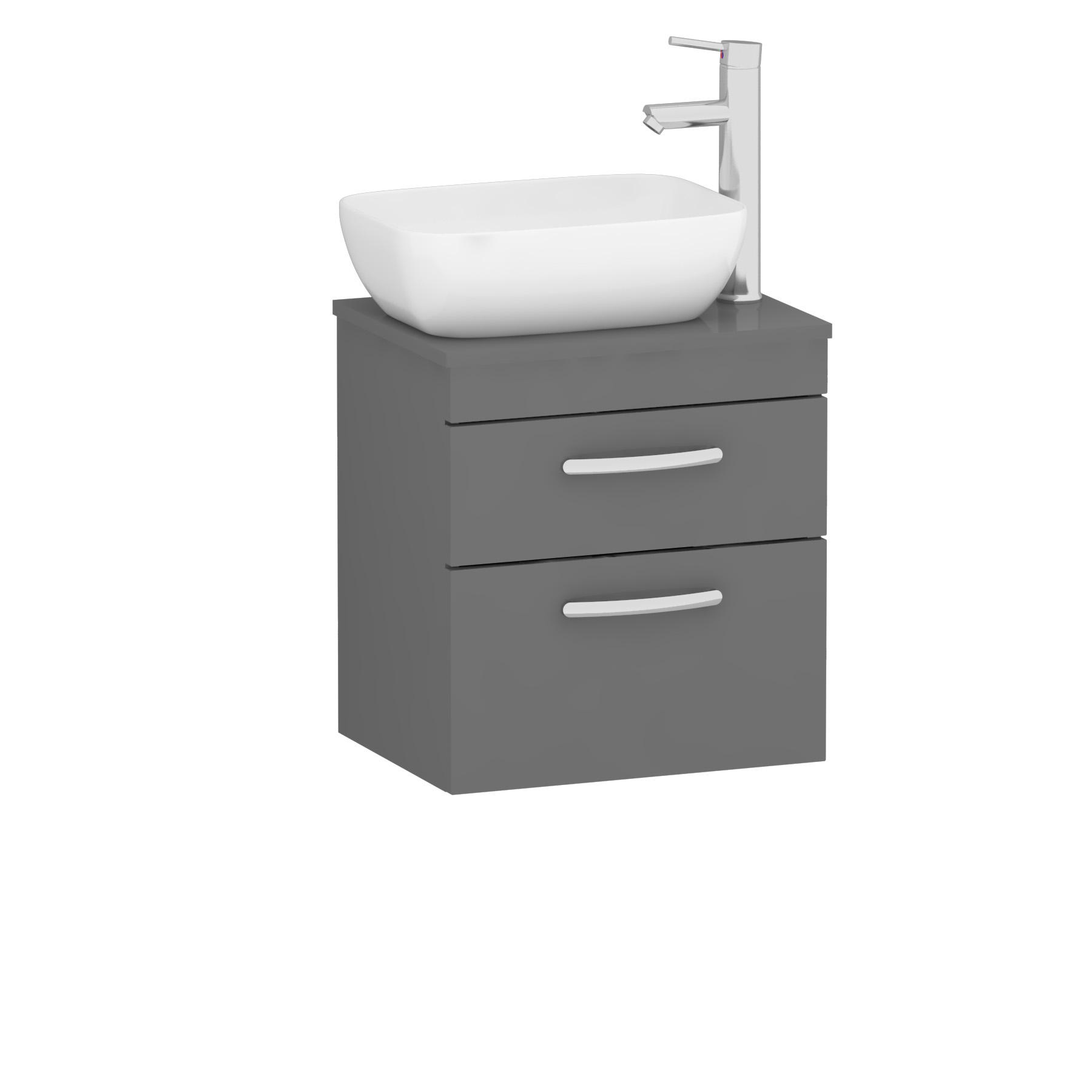 500mm Wall Hung Vanity Unit 2 Drawer Indigo Grey Gloss & Elva Countertop Basin 