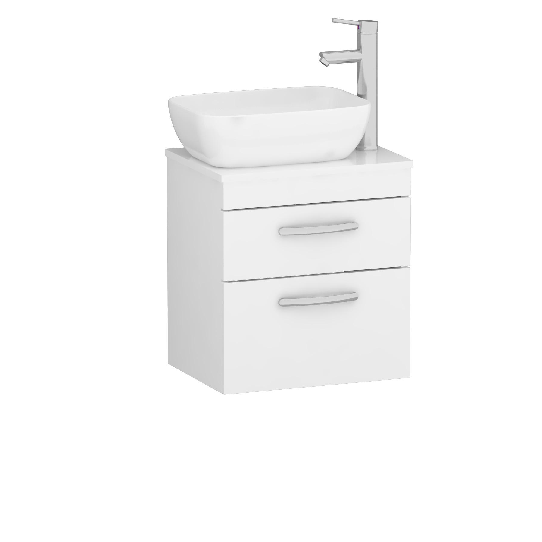 500mm Wall Hung Vanity Unit 2 Drawer Gloss White & Elva Countertop Basin 