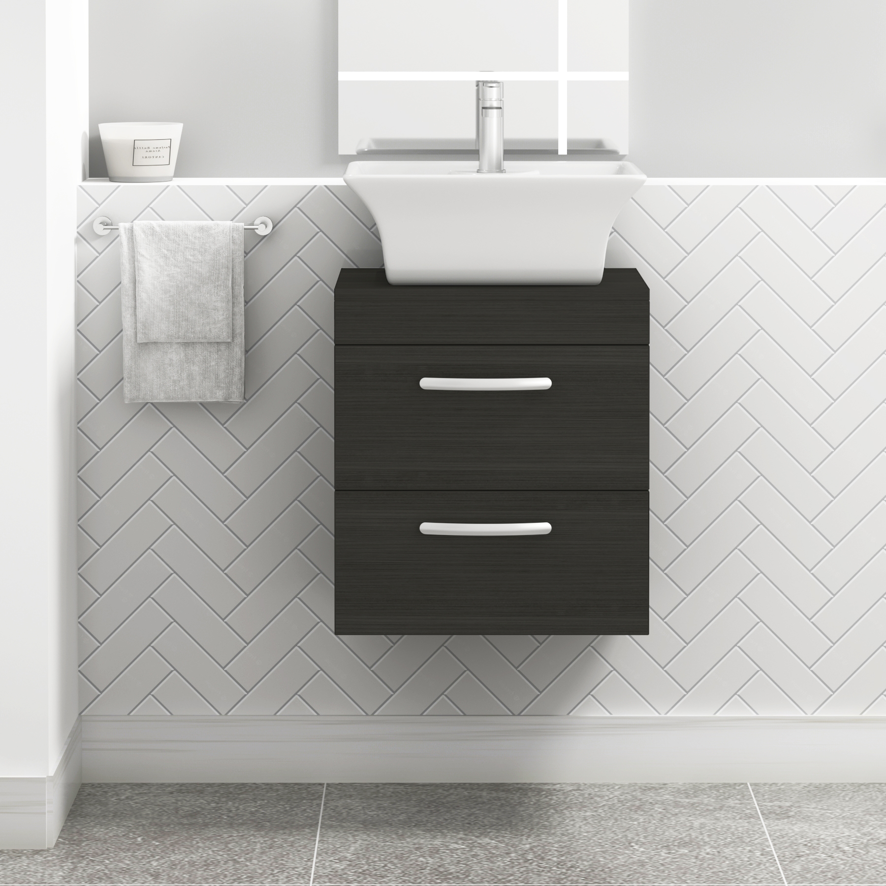 Turin 500mm Wall Hung Vanity Unit 2 Drawer Matt Black & Various Countertop Basins