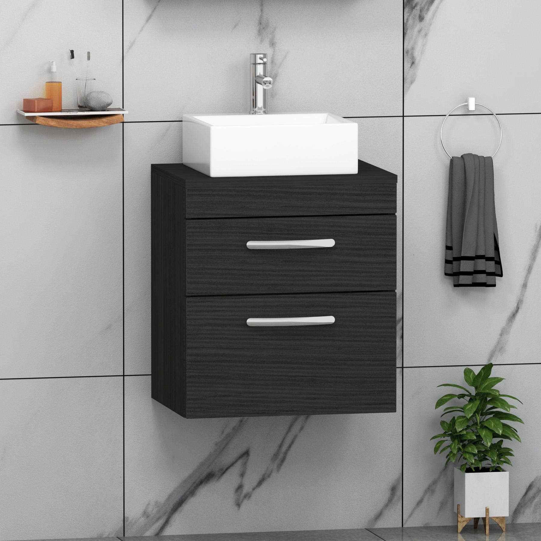Turin 500mm Wall Hung Vanity Unit 2 Drawer Matt Black & Various Countertop Basins