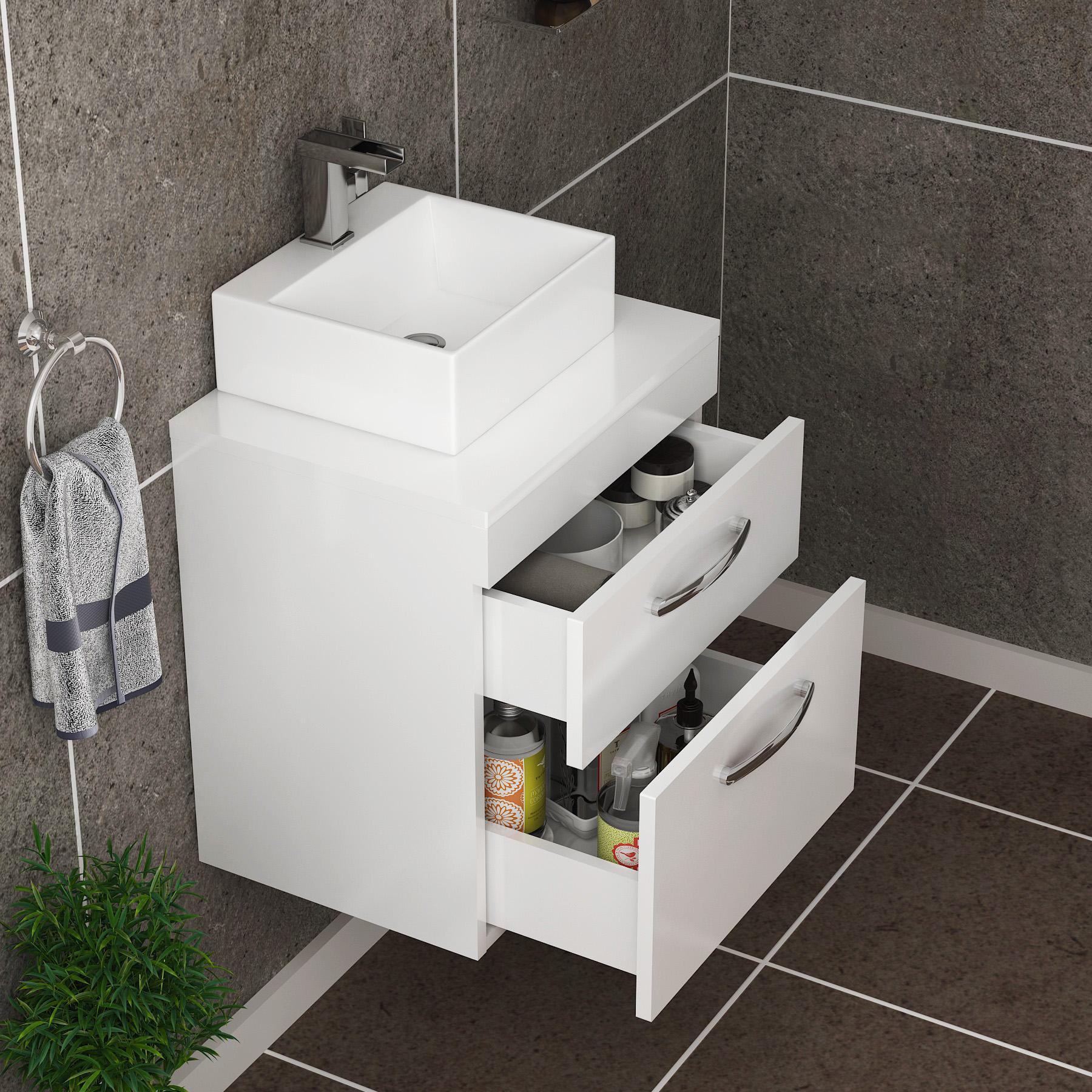 Turin 500mm Wall Hung Vanity Unit 2 Drawers Gloss White & Various Countertop Basins