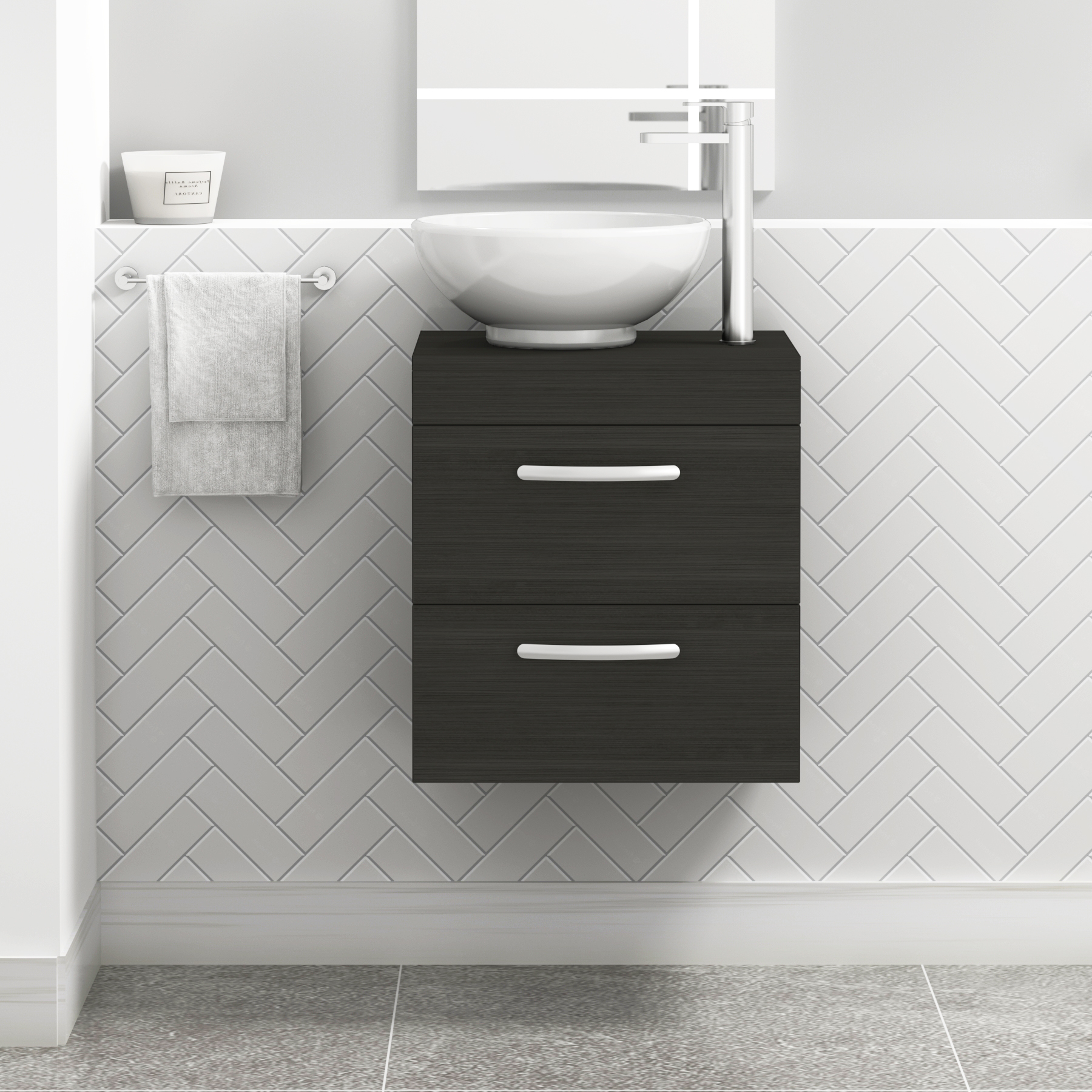 Turin 500mm Wall Hung Vanity Unit 2 Drawer Matt Black & Various Countertop Basins