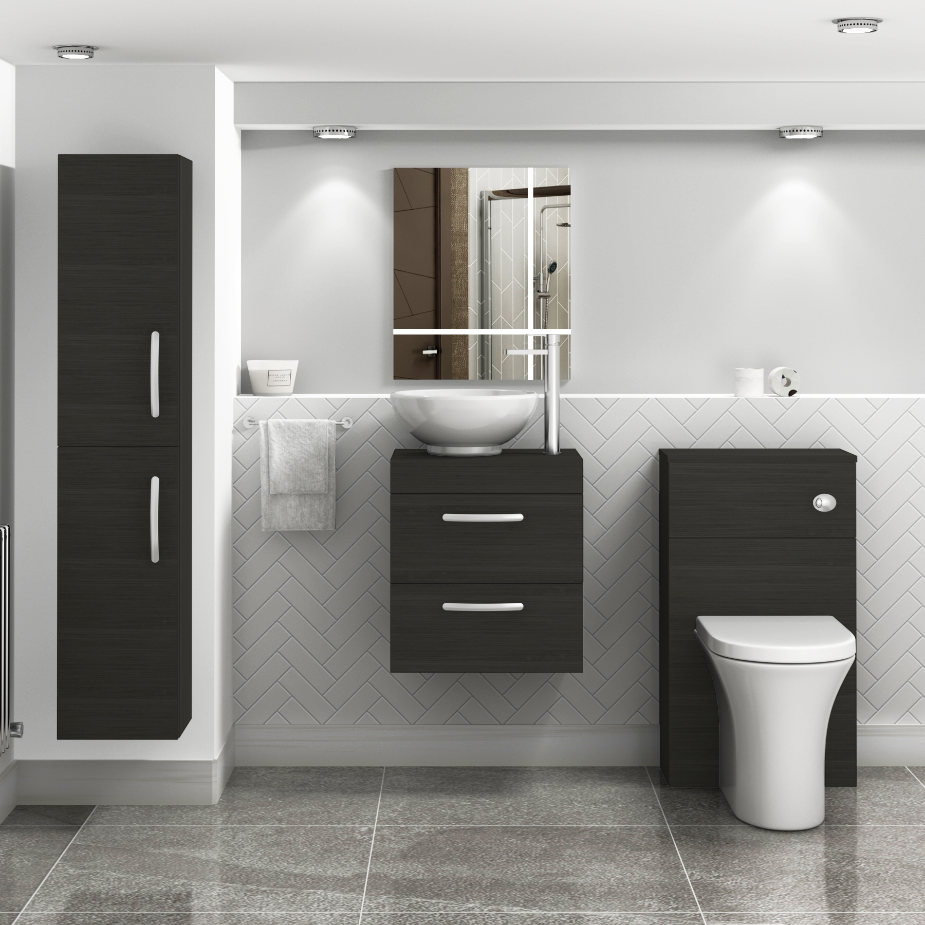 500mm Wall Hung Vanity Unit 2 Drawer Hale Black & Breeze Countertop Basin 