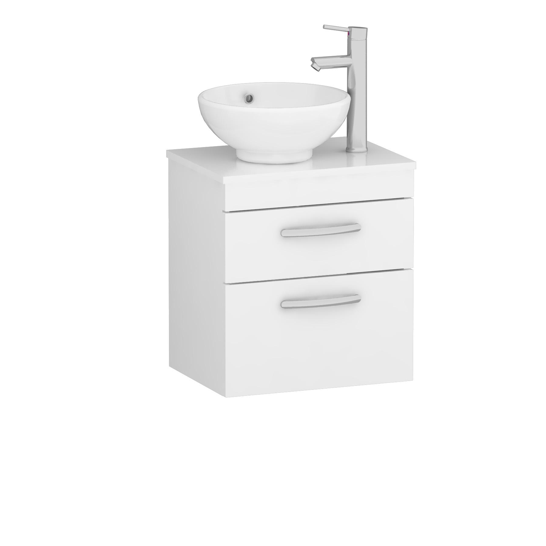 500mm Wall Hung Vanity Unit 2 Drawer Gloss White & Breeze Countertop Basin 