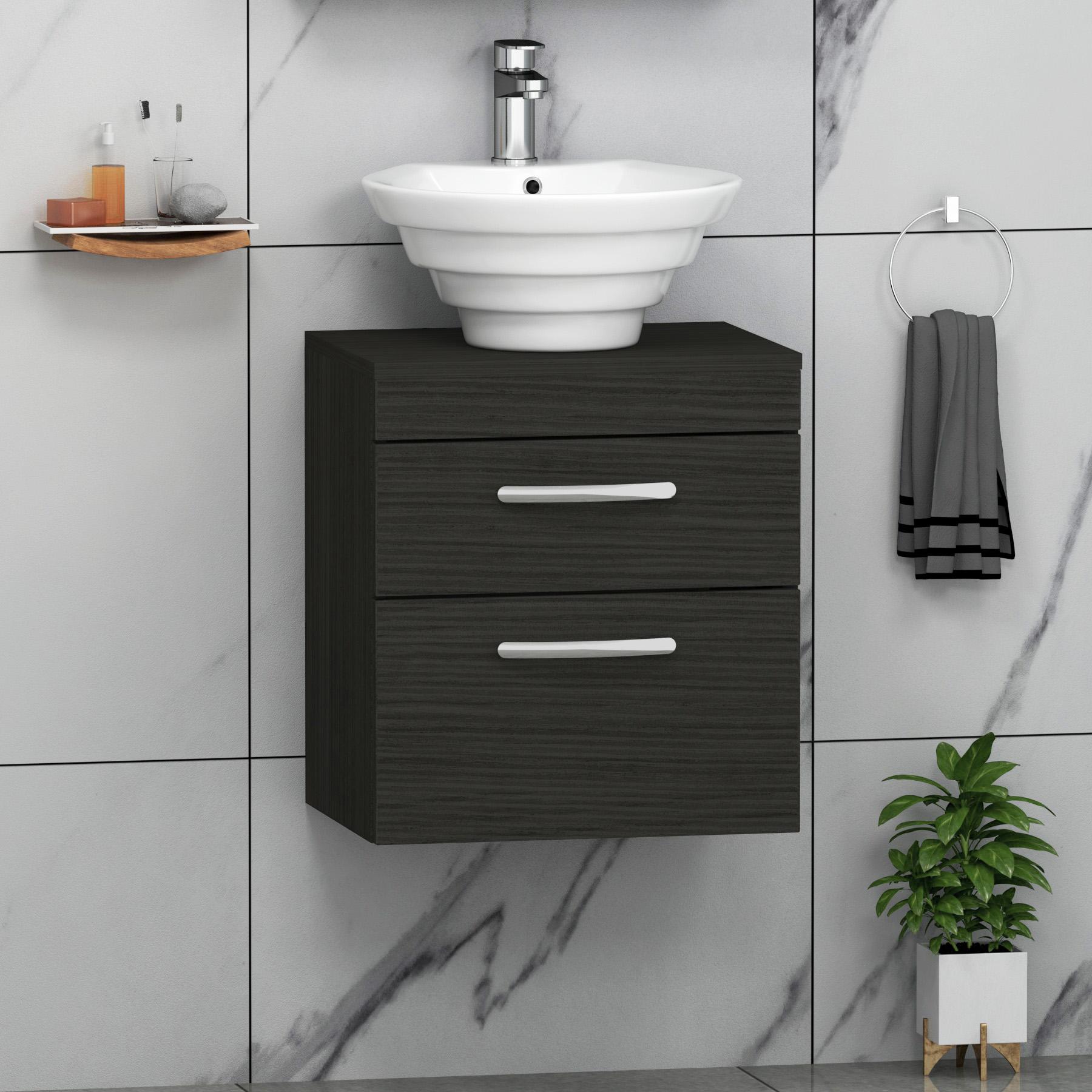 Turin 500mm Wall Hung Vanity Unit 2 Drawer Matt Black & Various Countertop Basins
