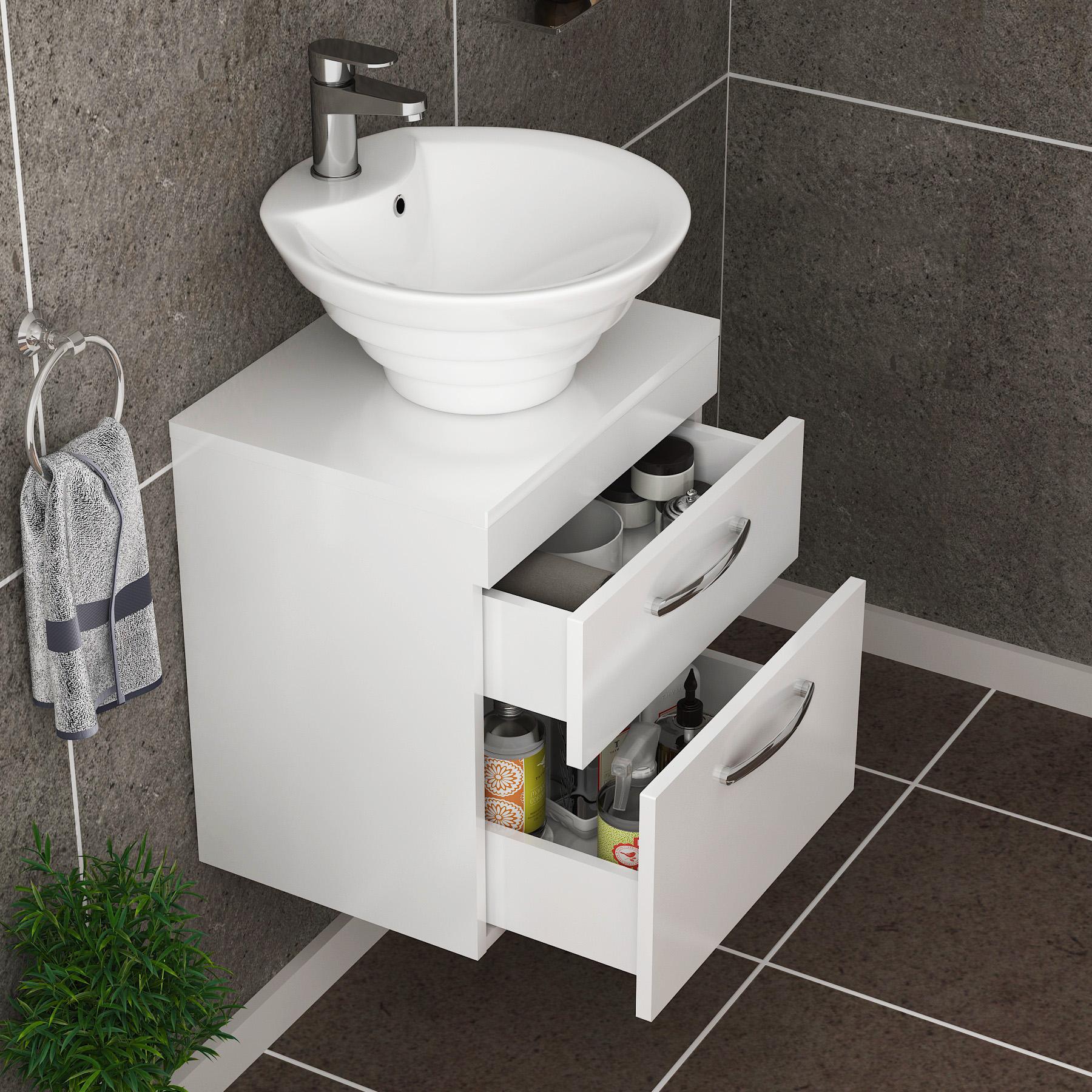Turin 500mm Wall Hung Vanity Unit 2 Drawers Gloss White & Various Countertop Basins