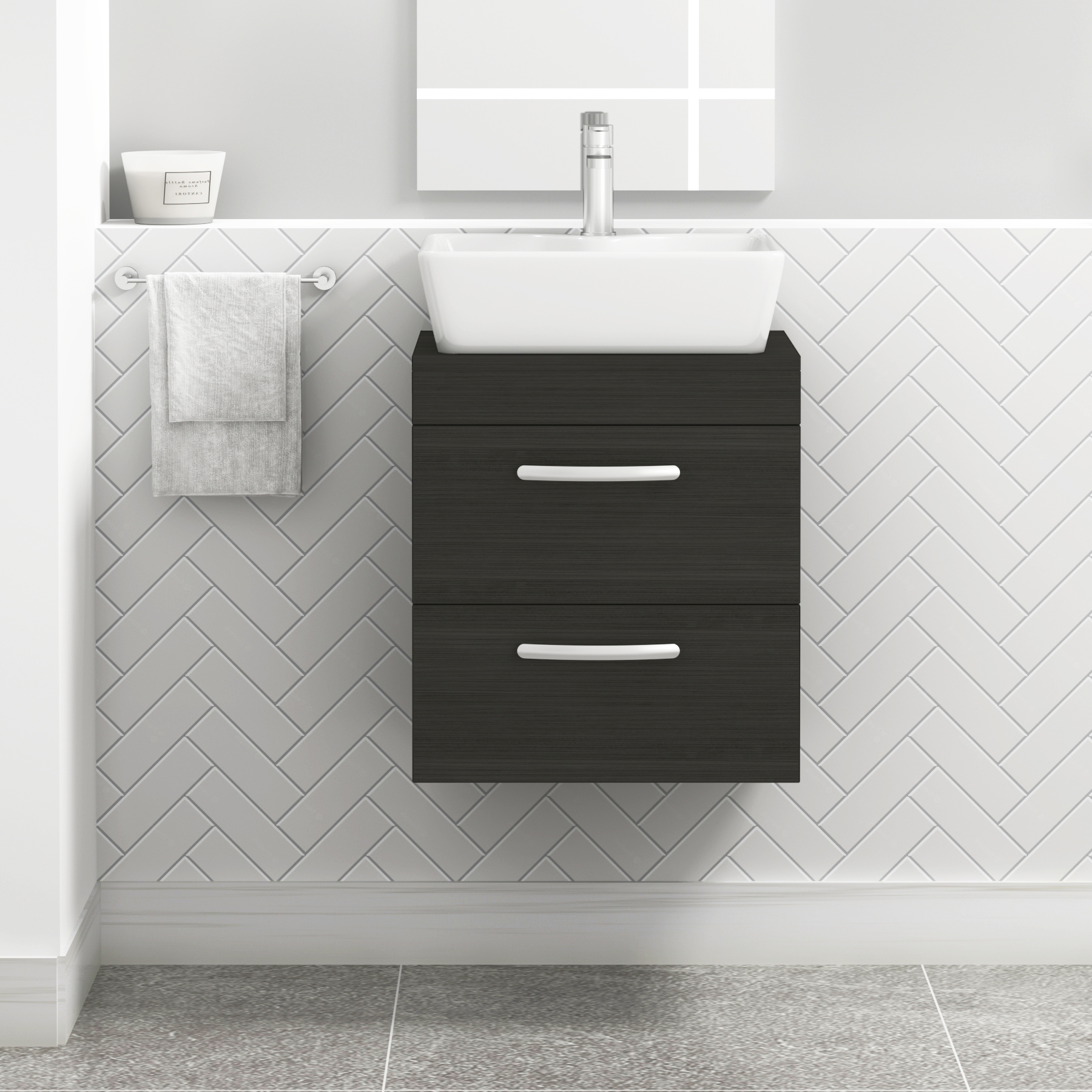 Turin 500mm Wall Hung Vanity Unit 2 Drawer Matt Black & Various Countertop Basins
