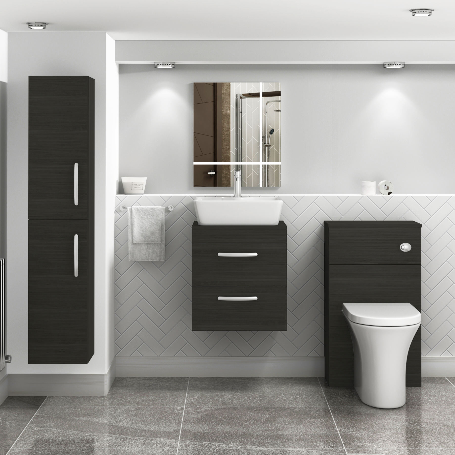500mm Wall Hung Vanity Unit 2 Drawer Hale Black & Cube Countertop Basin 