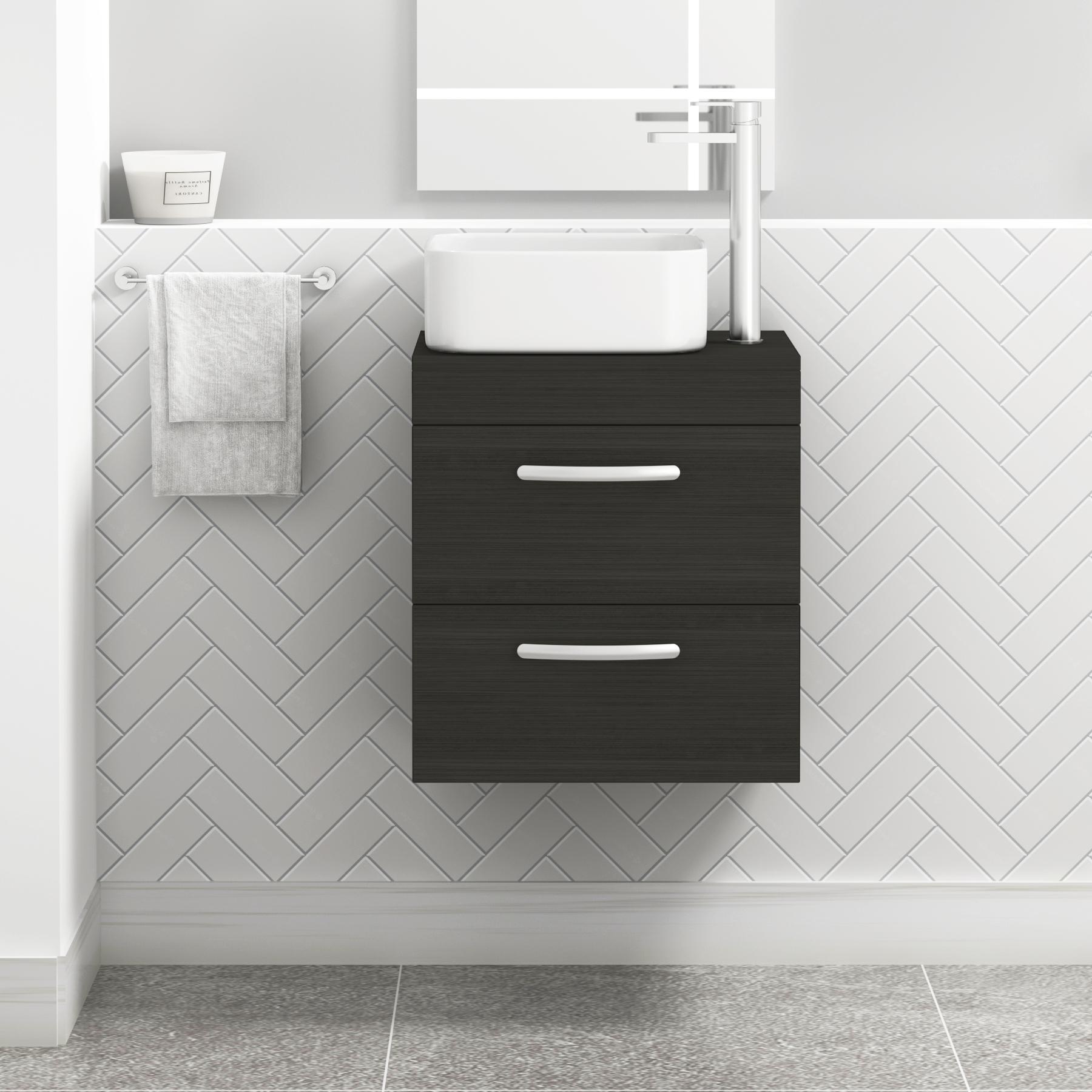 Turin 500mm Wall Hung Vanity Unit 2 Drawer Matt Black & Various Countertop Basins