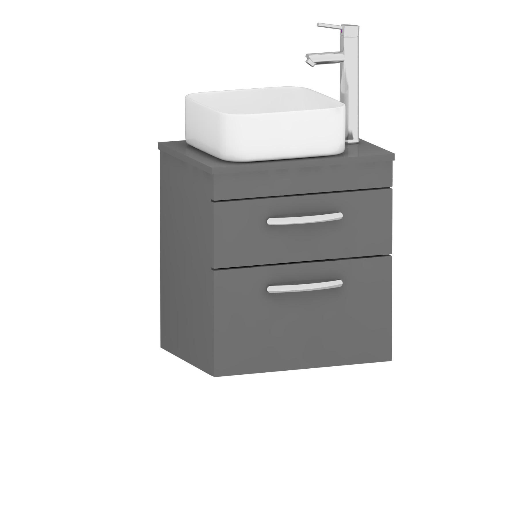 500mm Wall Hung Vanity Unit 2 Drawer Indigo Grey Gloss & Elena Countertop Basin 