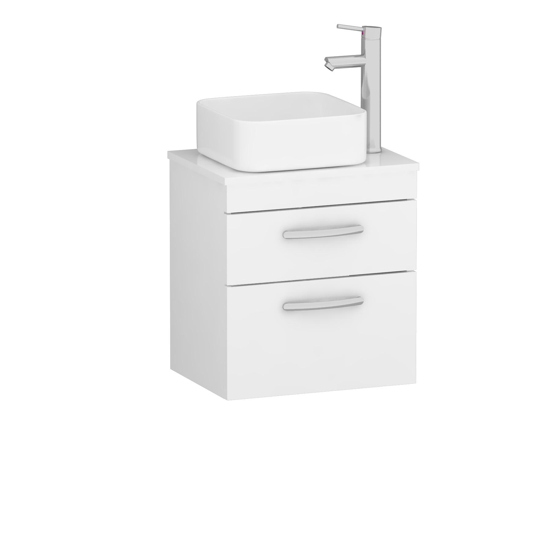 500mm Wall Hung Vanity Unit 2 Drawer Gloss White & Elena Countertop Basin 
