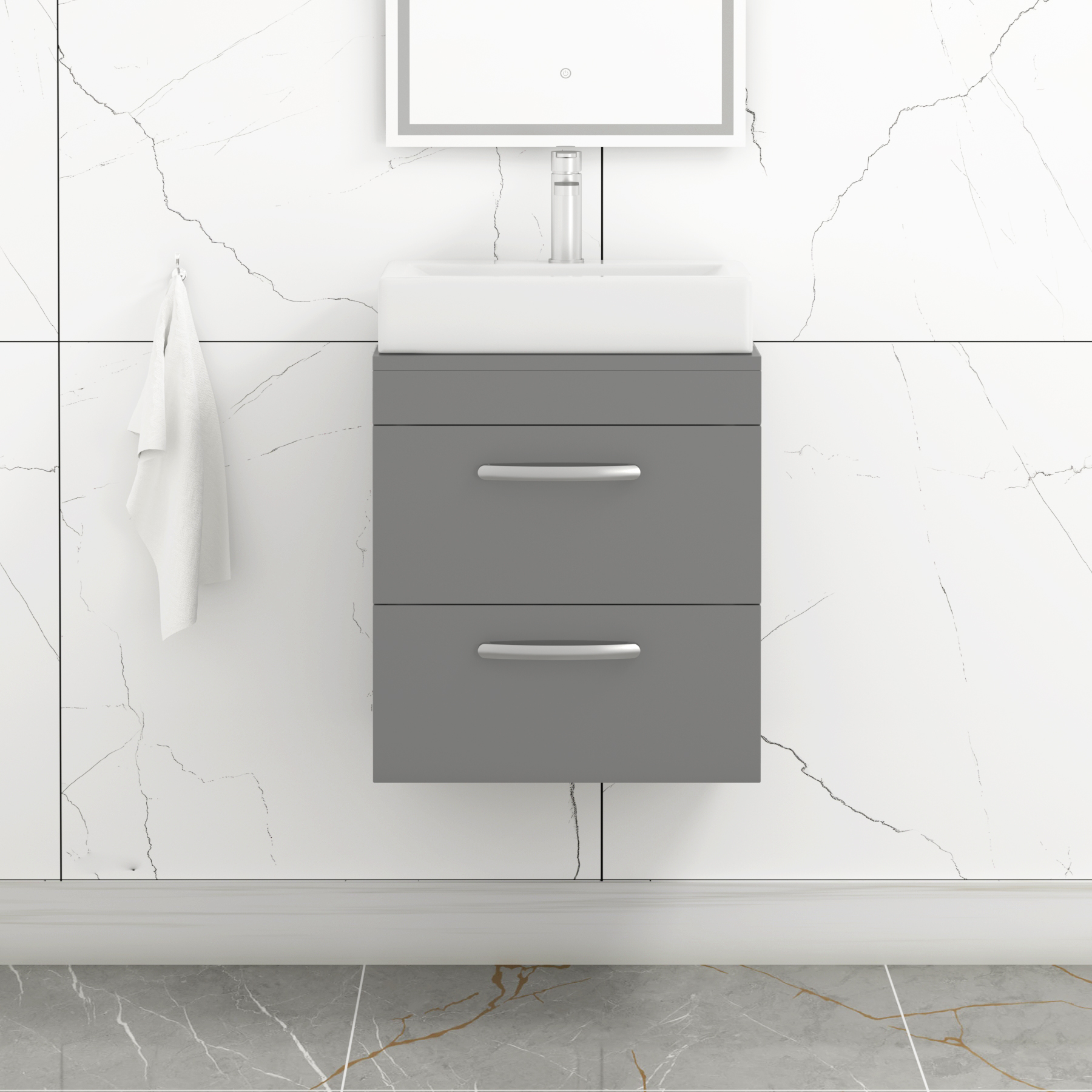 Turin 500mm Wall Hung Vanity Unit 2 Drawers Indigo Grey Gloss & Various Countertop Basins