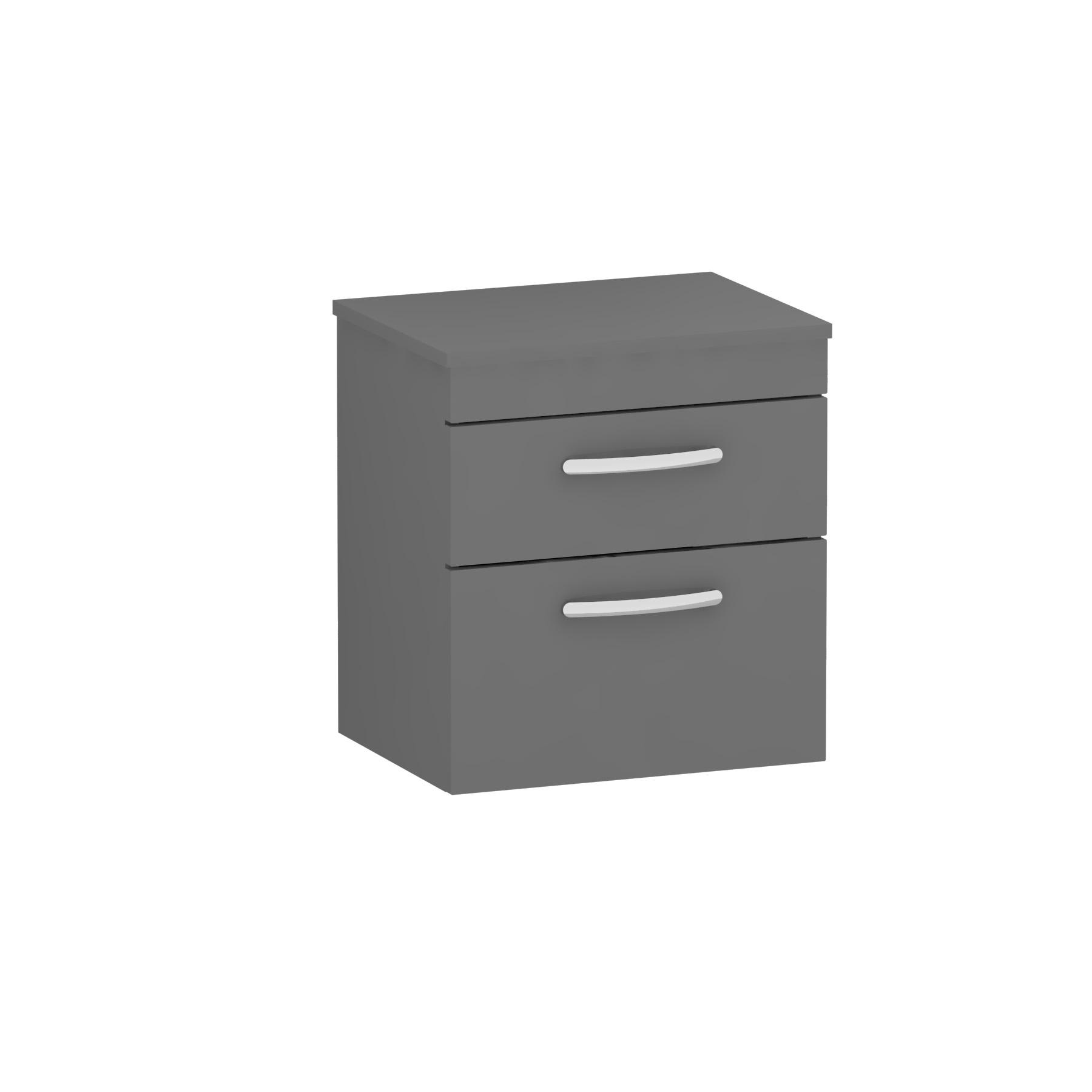 500mm Wall Hung Vanity Unit 2 Drawer Indigo Grey Gloss - Storage Cabinet