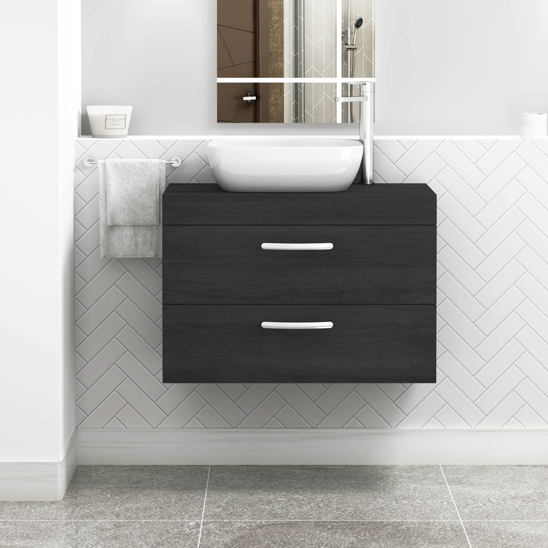 Turin 800mm Wall Hung Vanity Unit 2 Drawers Hale Black & Various Countertop Basins