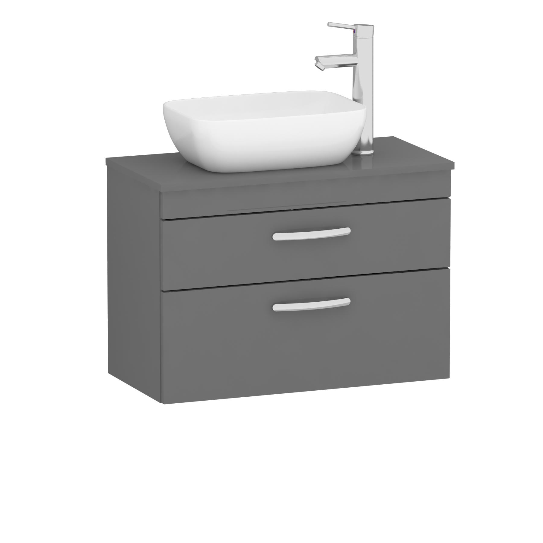 800mm Wall Hung Vanity Unit 2 Drawer Indigo Grey Gloss & Elva Countertop Basin 