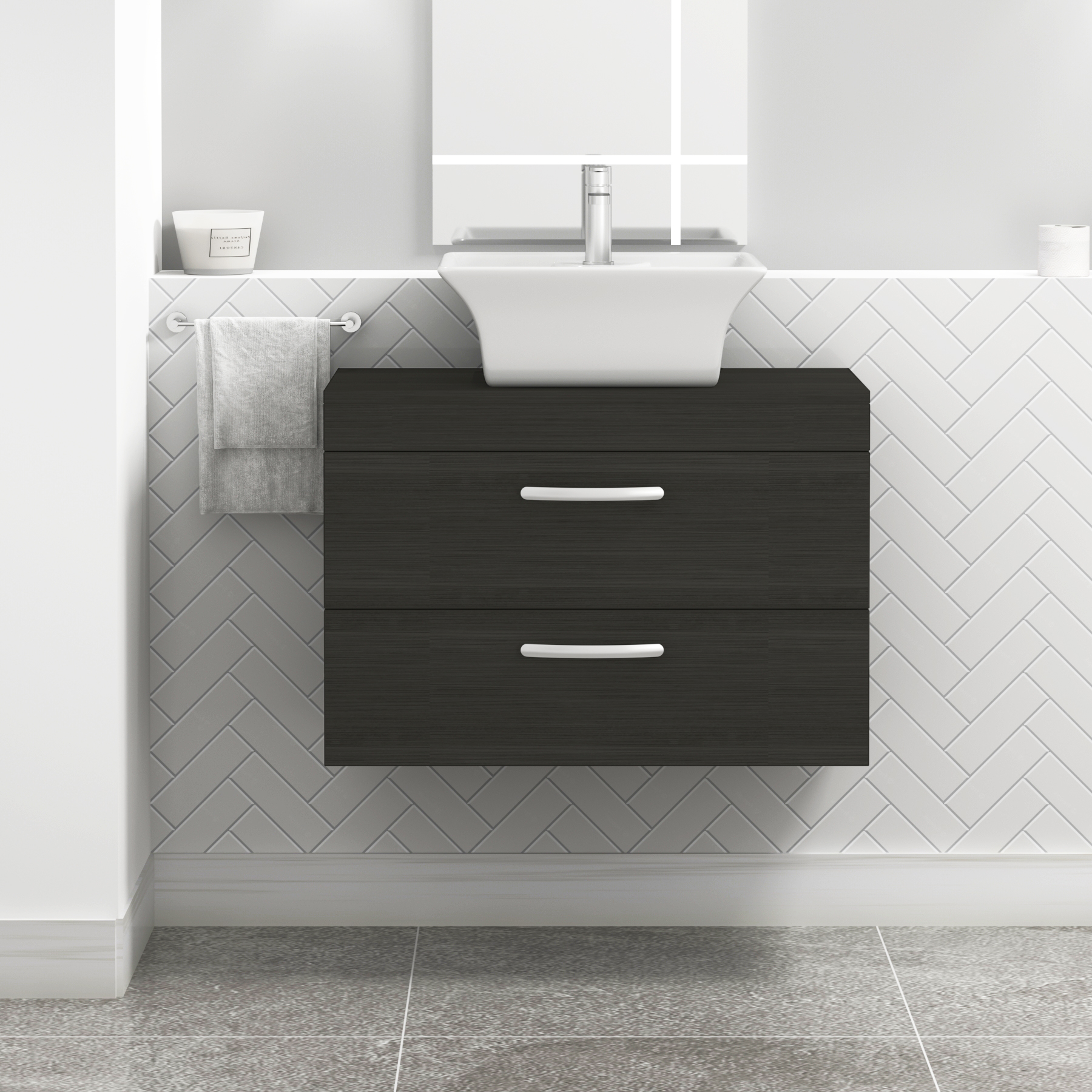 Turin 800mm Wall Hung Vanity Unit 2 Drawers Hale Black & Various Countertop Basins