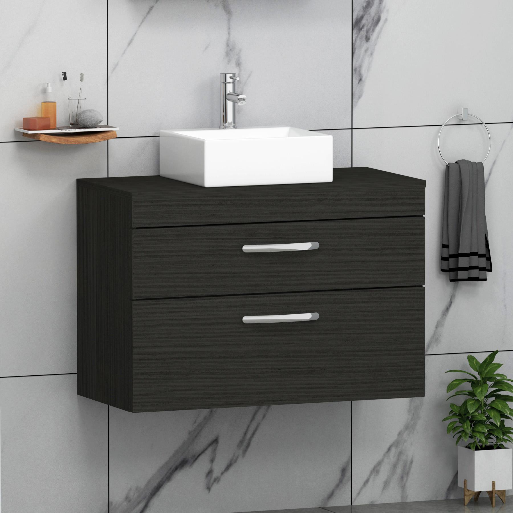 Turin 800mm Wall Hung Vanity Unit 2 Drawers Hale Black & Various Countertop Basins