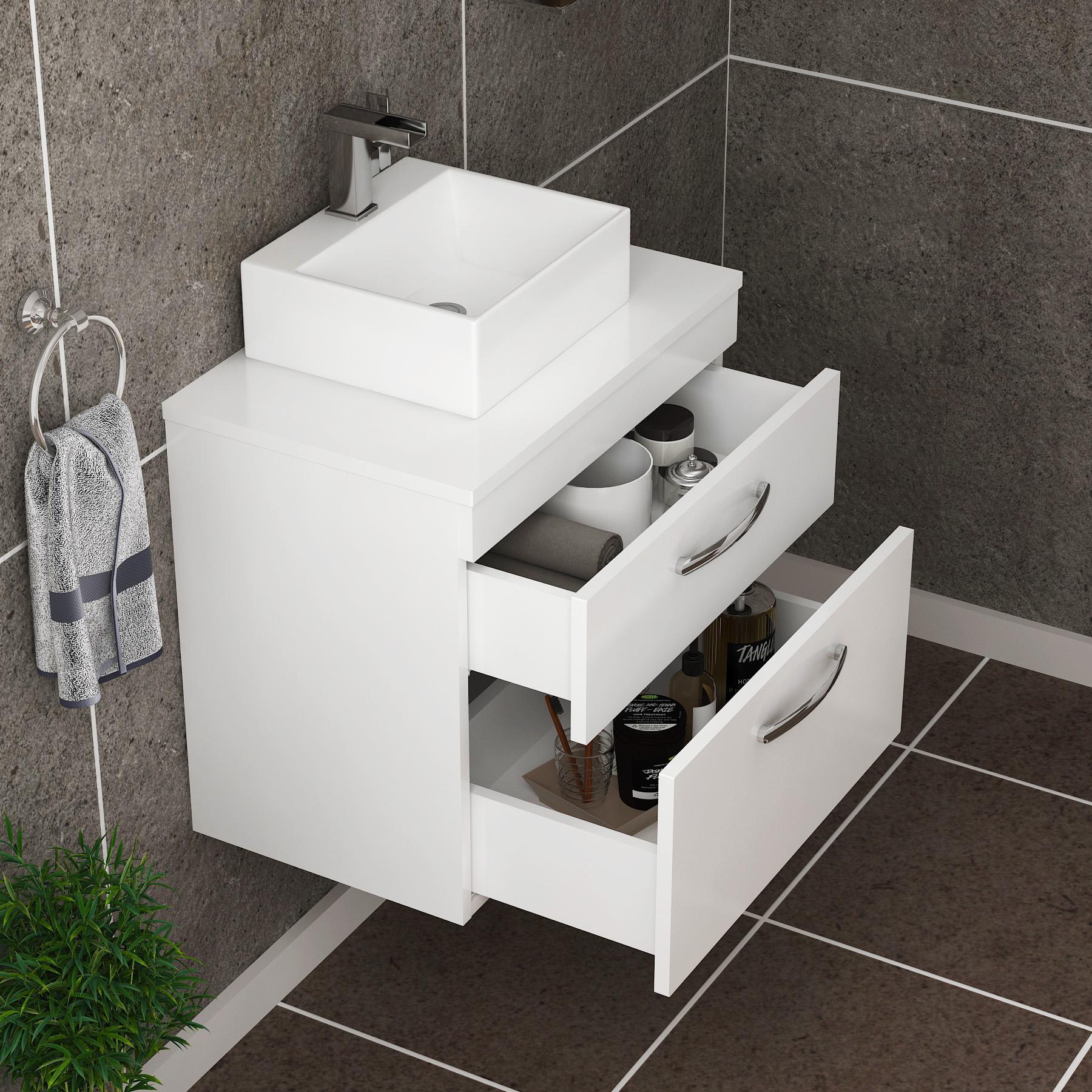 Turin 800mm Wall Hung Vanity Unit 2 Drawers Gloss White & Various Countertop Basins