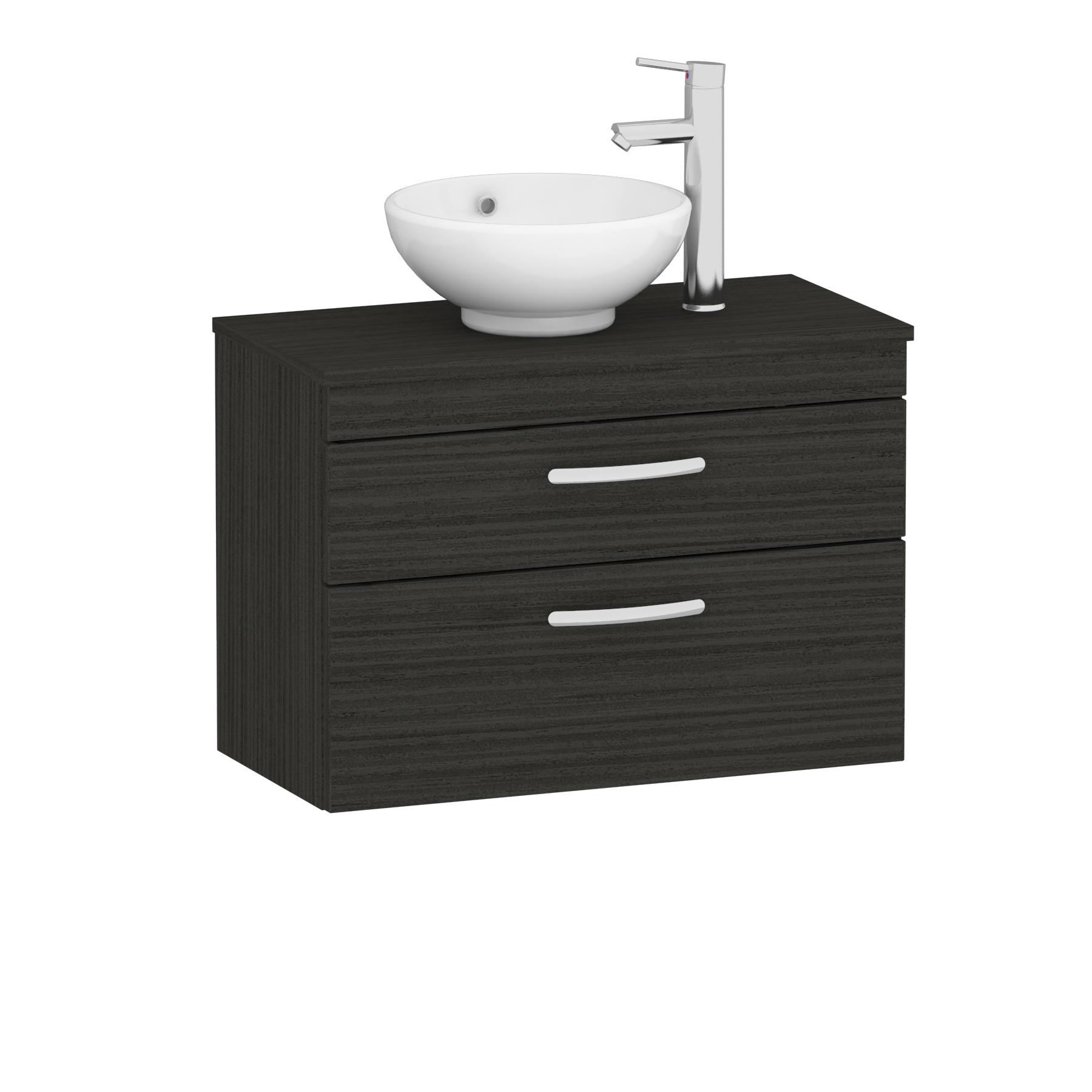 800mm Wall Hung Vanity Unit 2 Drawer Hale Black & Breeze Countertop Basin 