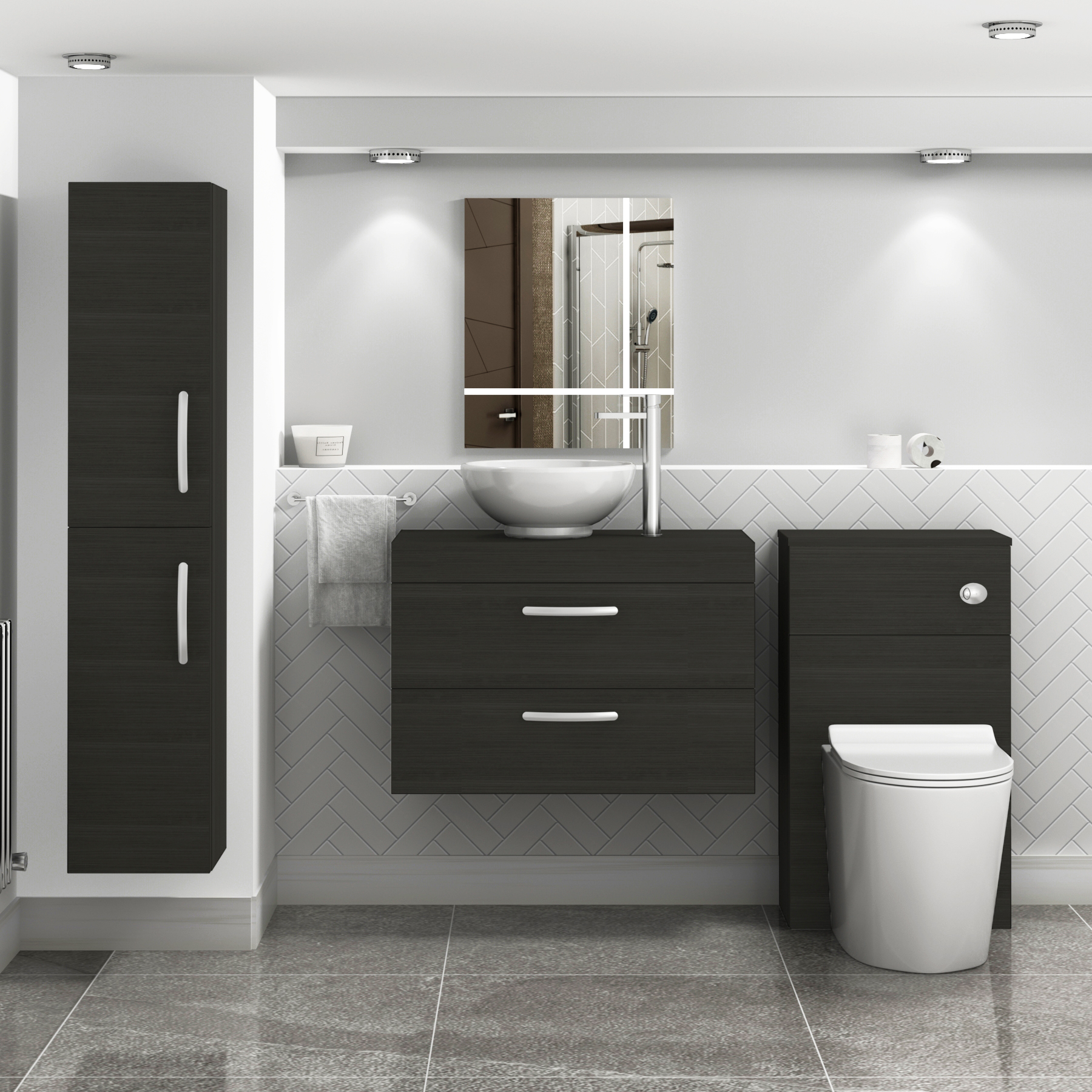 800mm Wall Hung Vanity Unit 2 Drawer Hale Black & Breeze Countertop Basin 