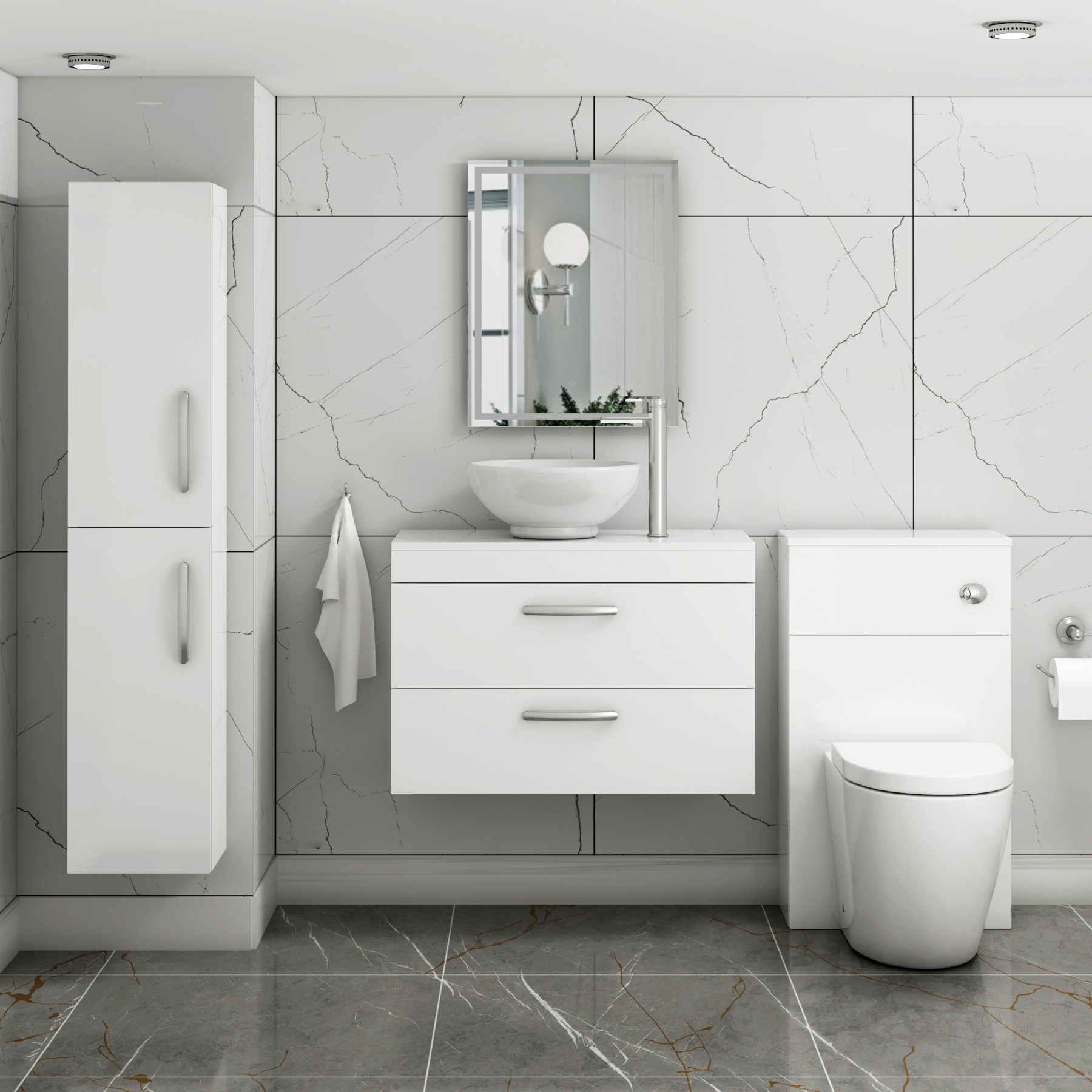 800mm Wall Hung Vanity Unit 2 Drawer Gloss White - Storage Cabinet