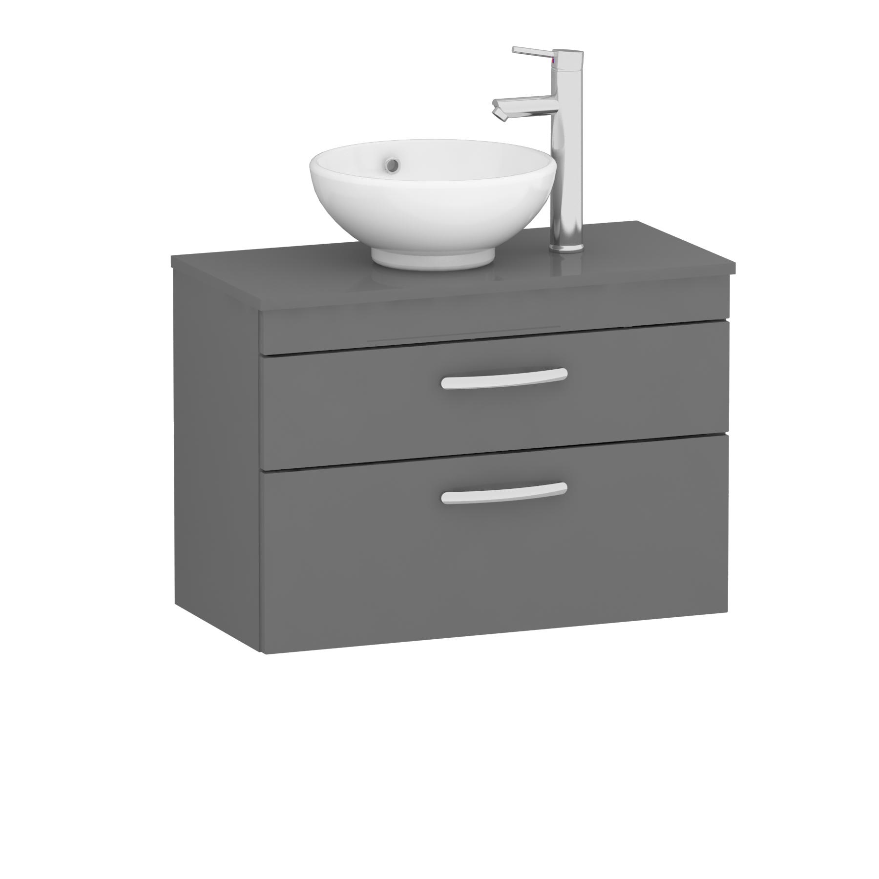 800mm Wall Hung Vanity Unit 2 Drawer Indigo Grey Gloss & Breeze Countertop Basin 