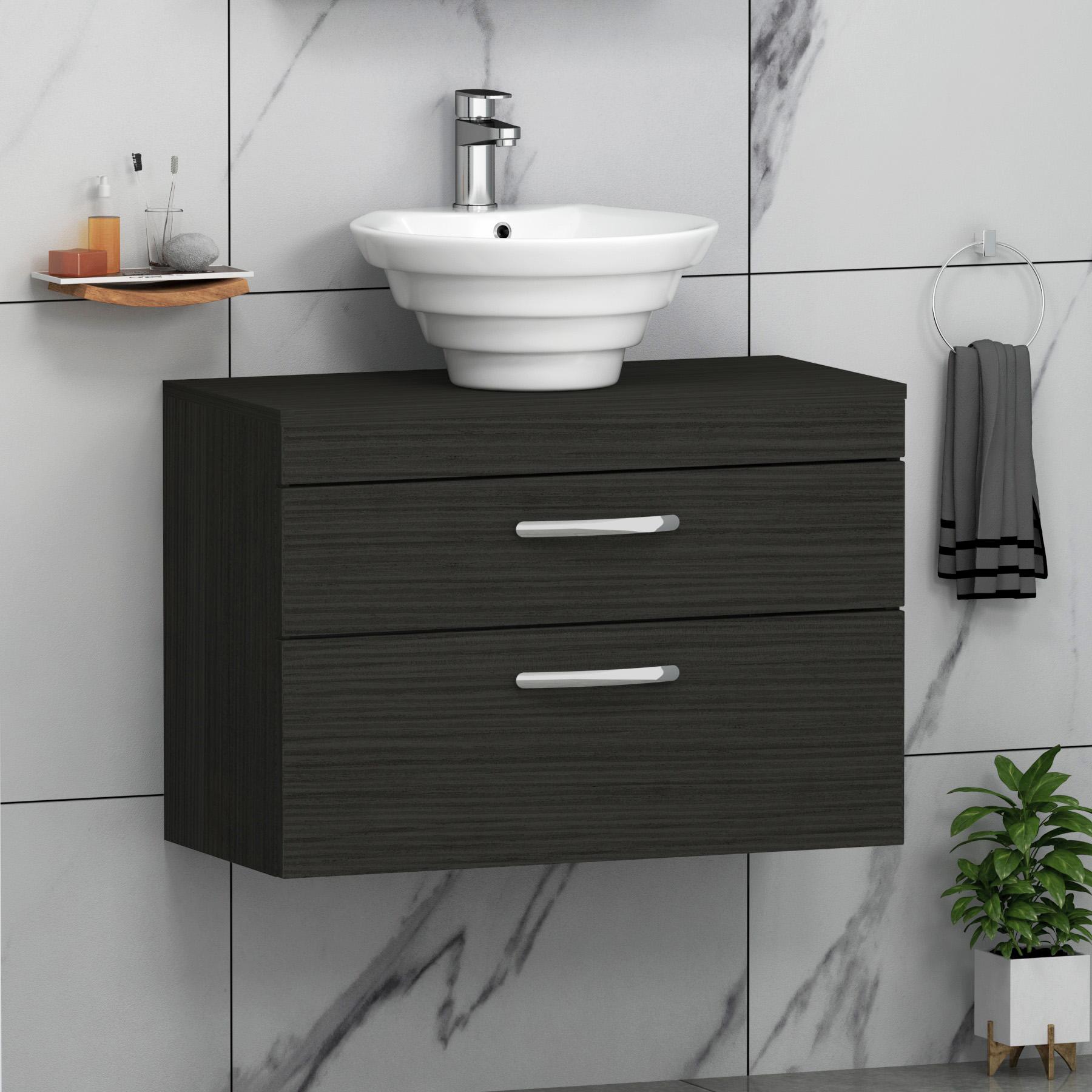 Turin 800mm Wall Hung Vanity Unit 2 Drawers Hale Black & Various Countertop Basins