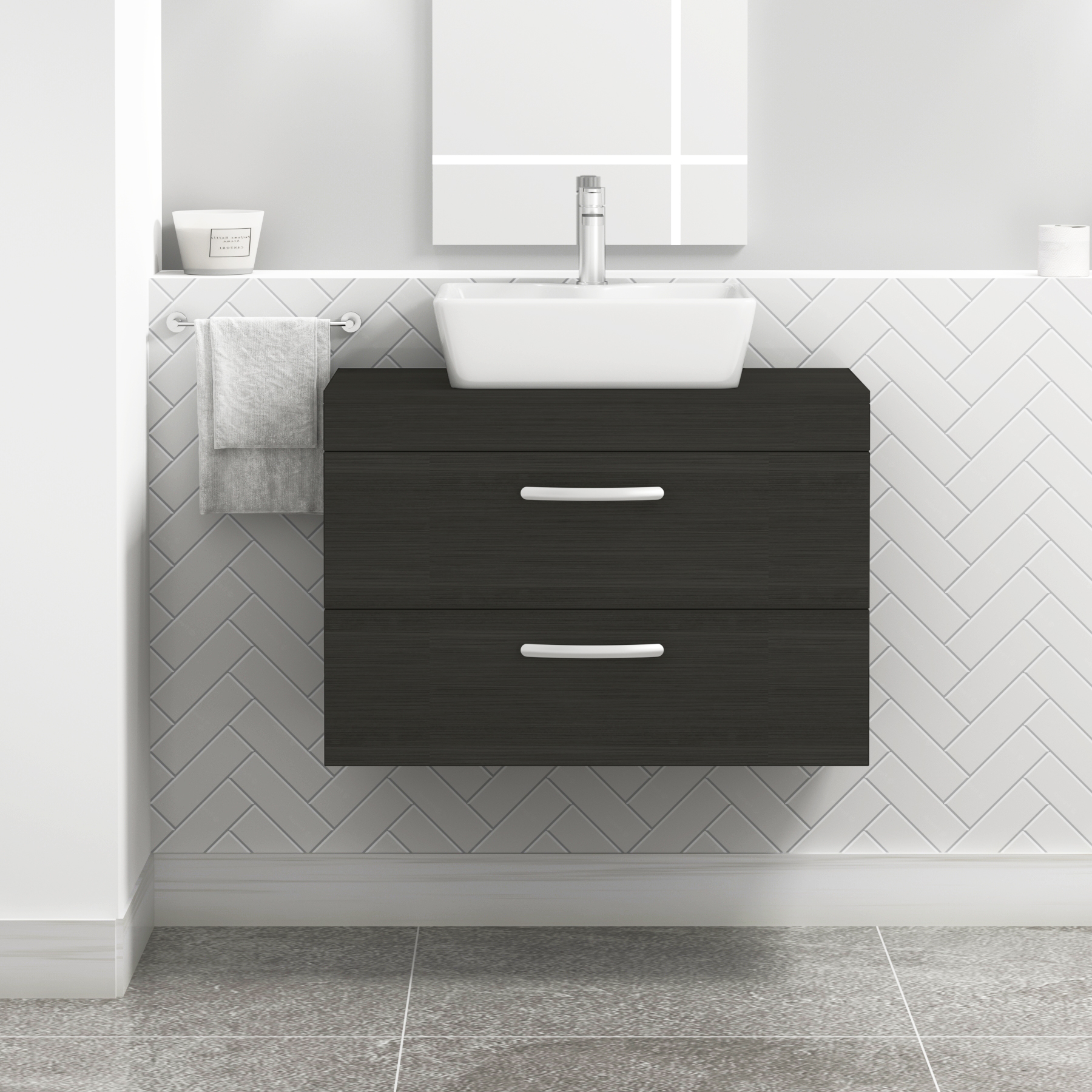 Turin 800mm Wall Hung Vanity Unit 2 Drawers Hale Black & Various Countertop Basins