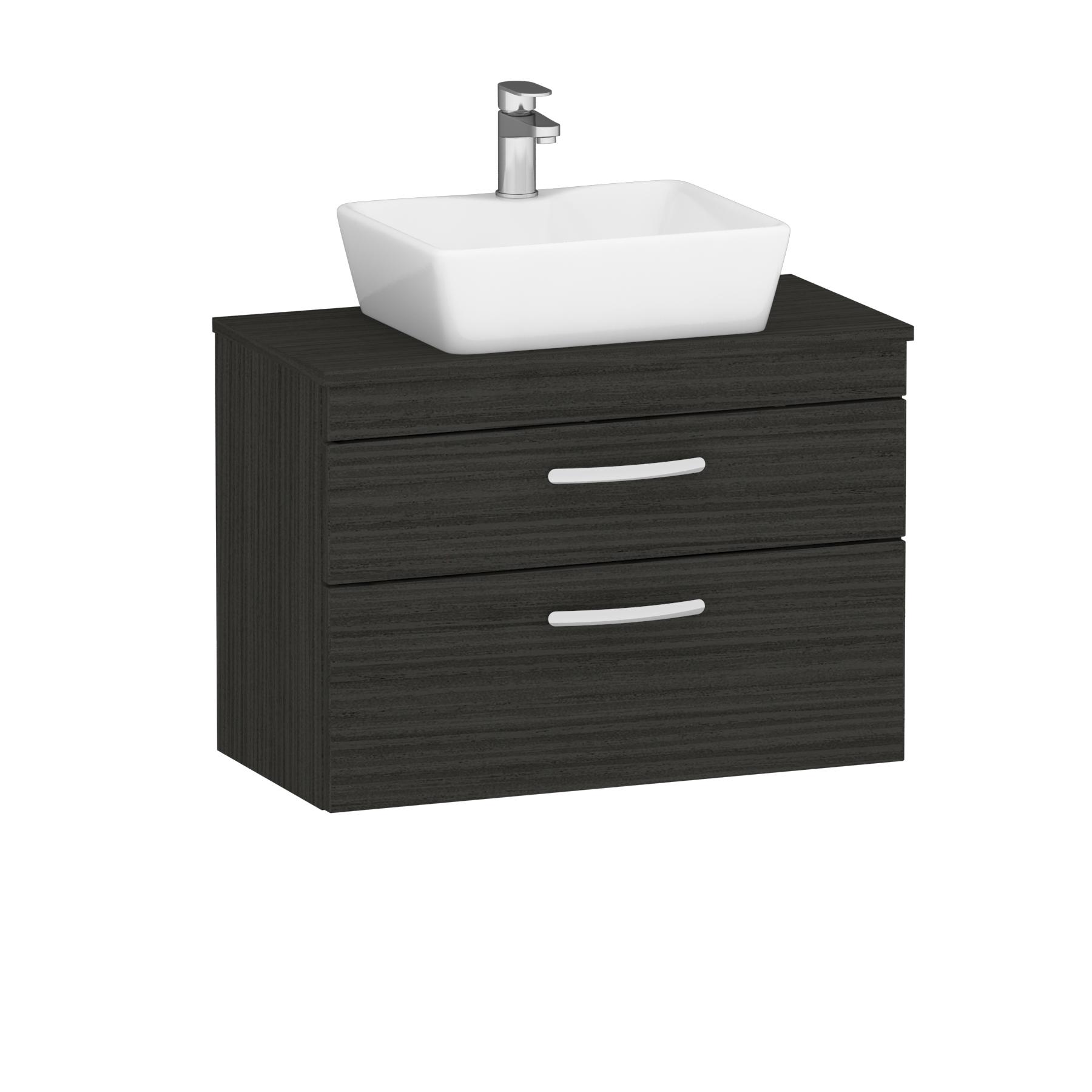 800mm Wall Hung Vanity Unit 2 Drawer Hale Black & Cube Countertop Basin 