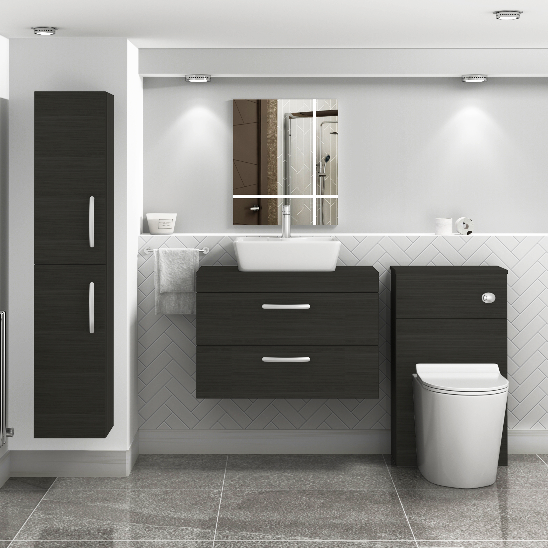 800mm Wall Hung Vanity Unit 2 Drawer Hale Black & Cube Countertop Basin 