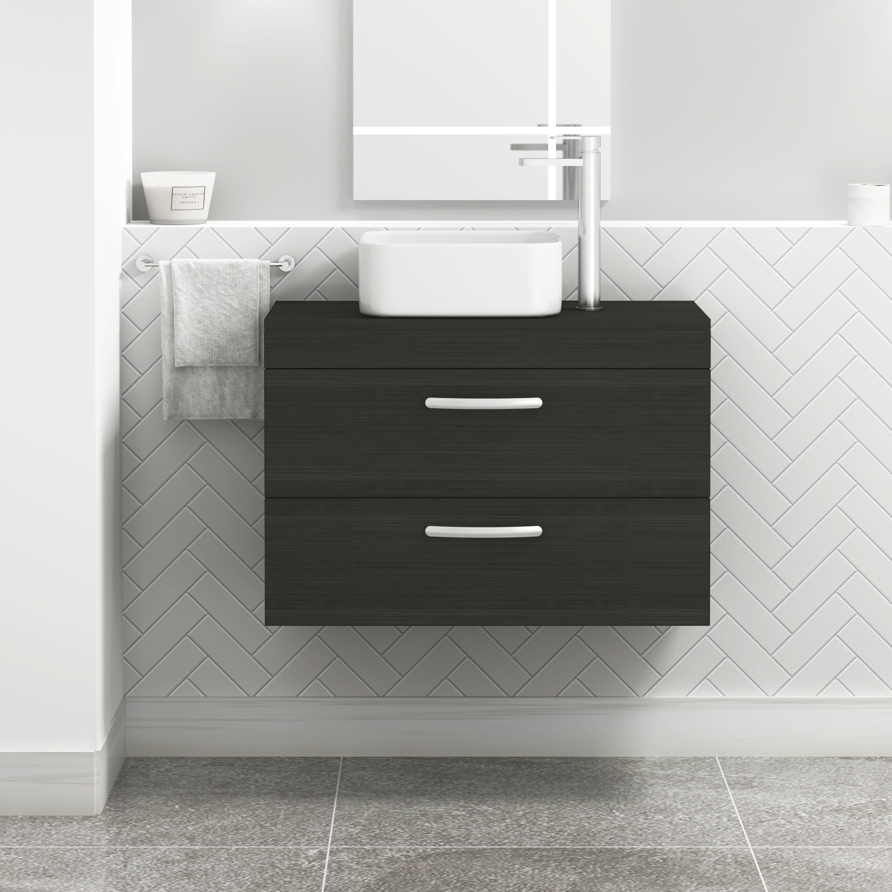 Turin 800mm Wall Hung Vanity Unit 2 Drawers Hale Black & Various Countertop Basins