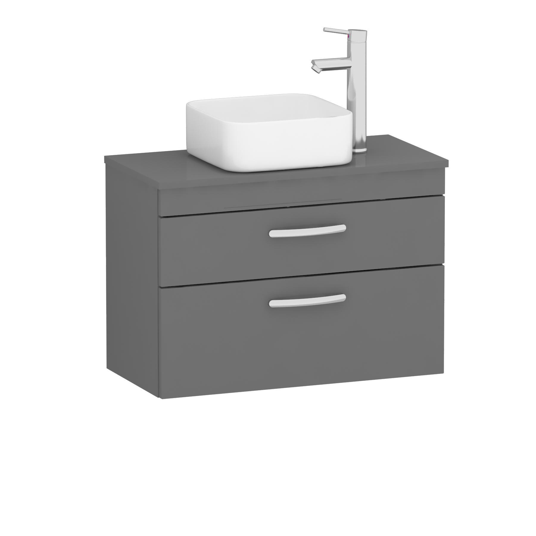 800mm Wall Hung Vanity Unit 2 Drawer Indigo Grey Gloss & Elena Countertop Basin 
