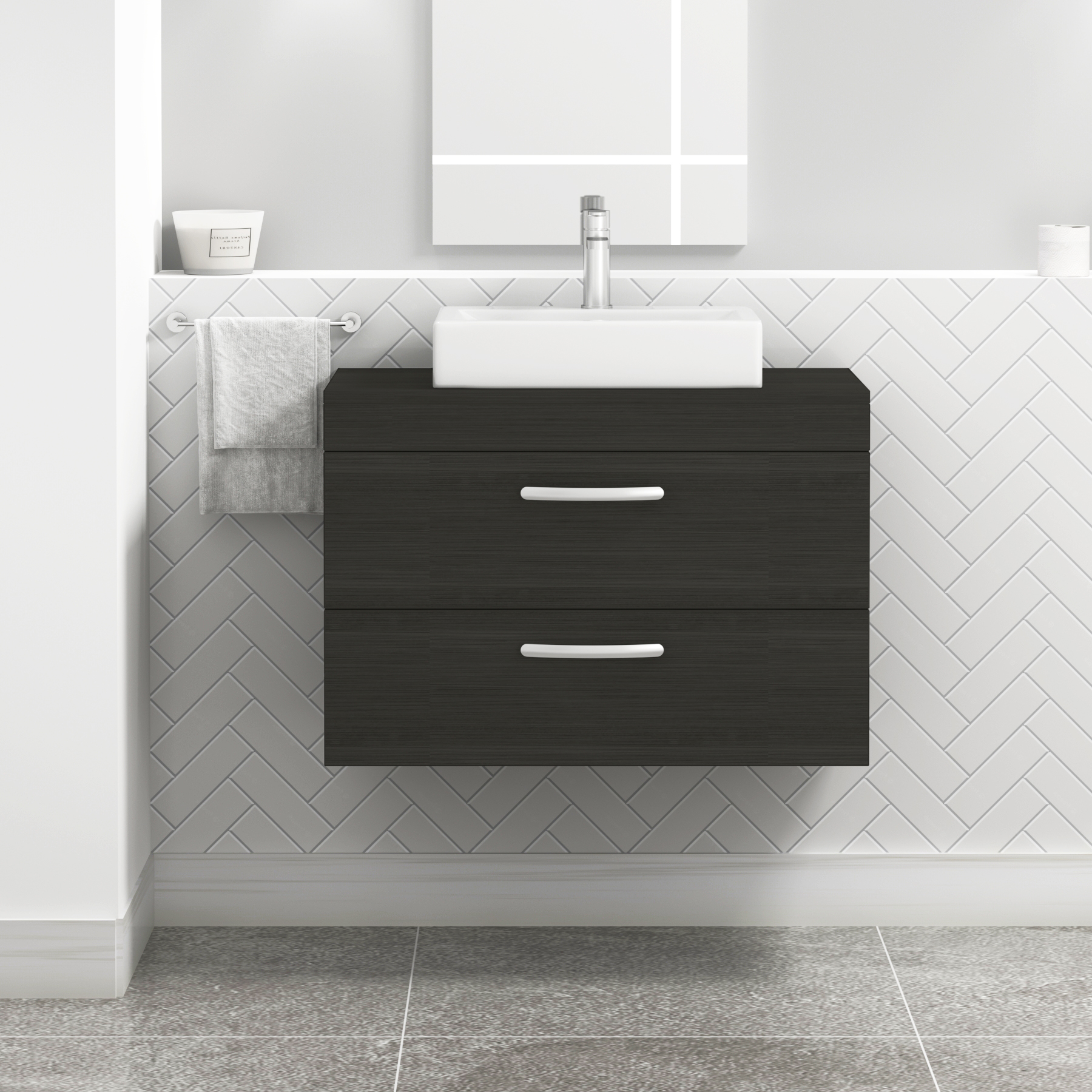 Turin 800mm Wall Hung Vanity Unit 2 Drawers Hale Black & Various Countertop Basins