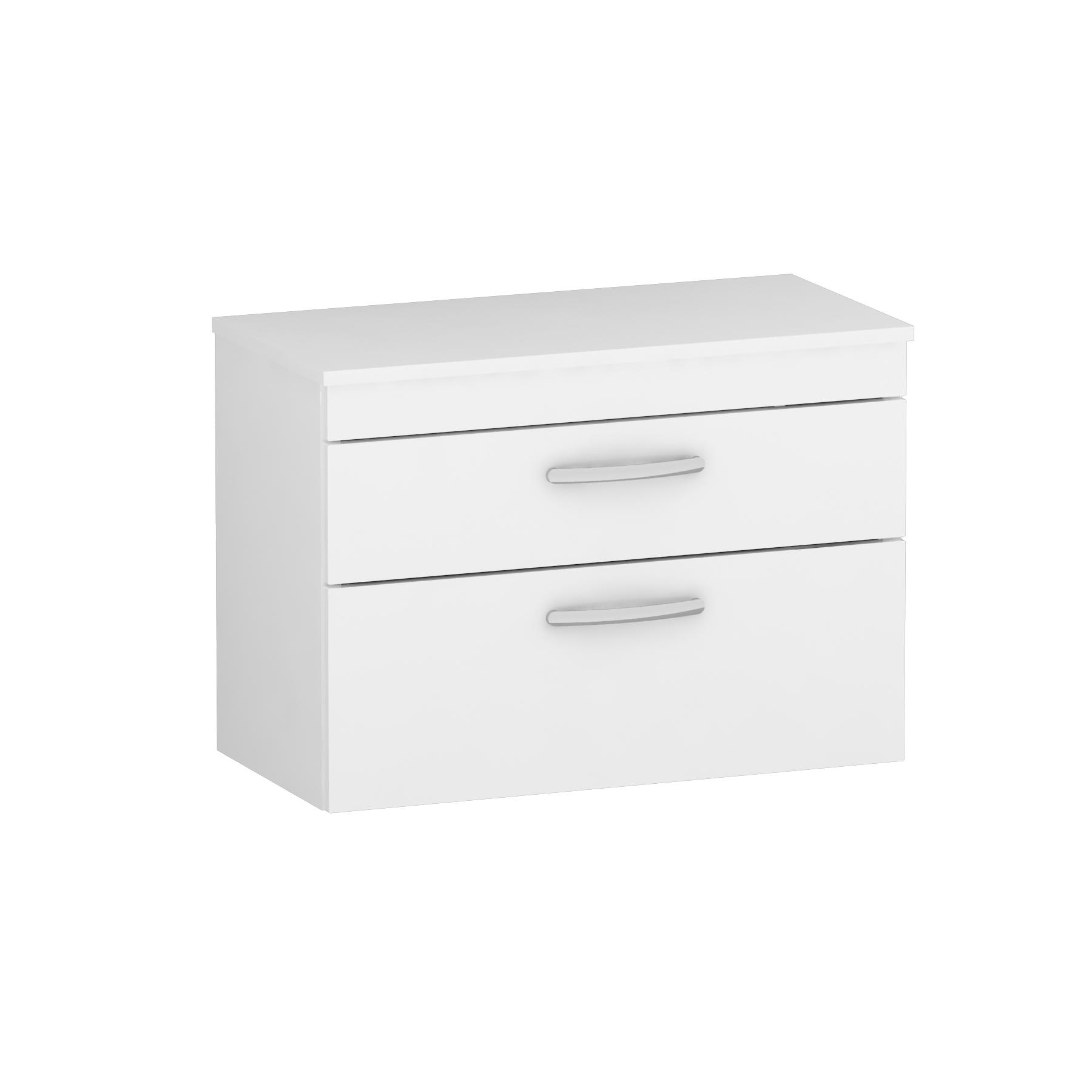 800mm Wall Hung Vanity Unit 2 Drawer Gloss White - Storage Cabinet