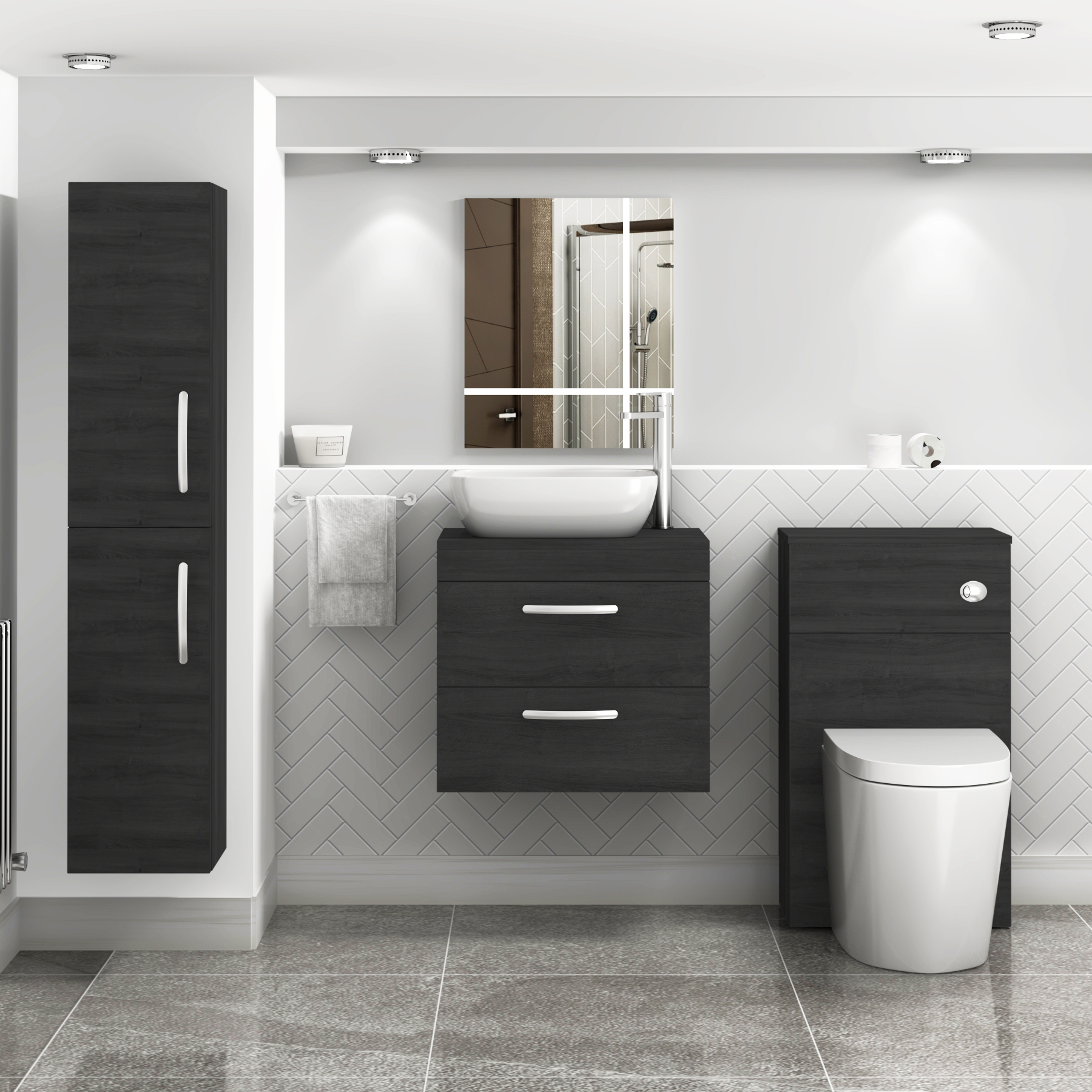 600mm Wall Hung Vanity Unit 2 Drawer Hale Black & Elva Countertop Basin 