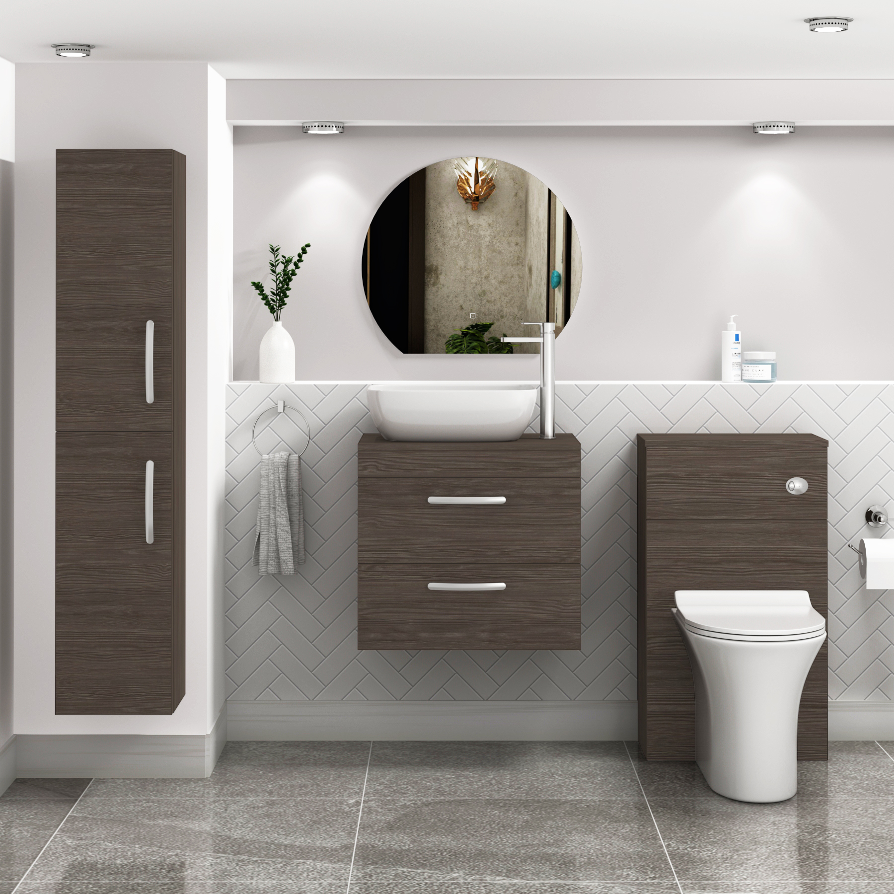 500/600/800mm Wall Hung Vanity Unit 2-Drawer Grey Elm & Elva Countertop Basin - Various Sizes