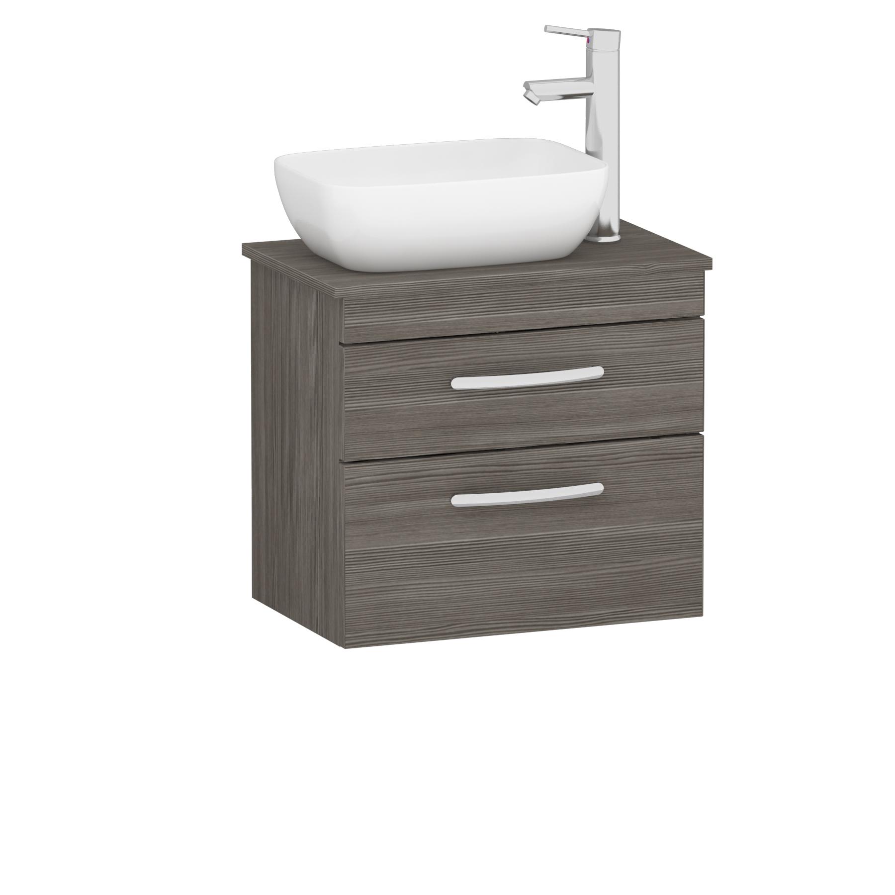600mm Wall Hung Vanity Unit 2 Drawer Grey Elm & Elva Countertop Basin 