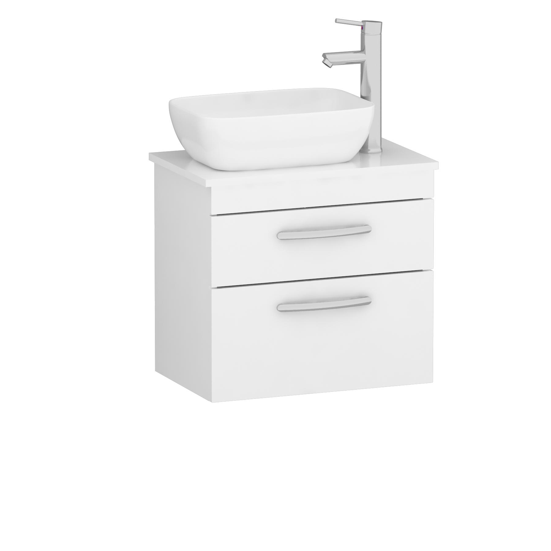 600mm Wall Hung Vanity Unit 2 Drawer Gloss White & Elva Countertop Basin 