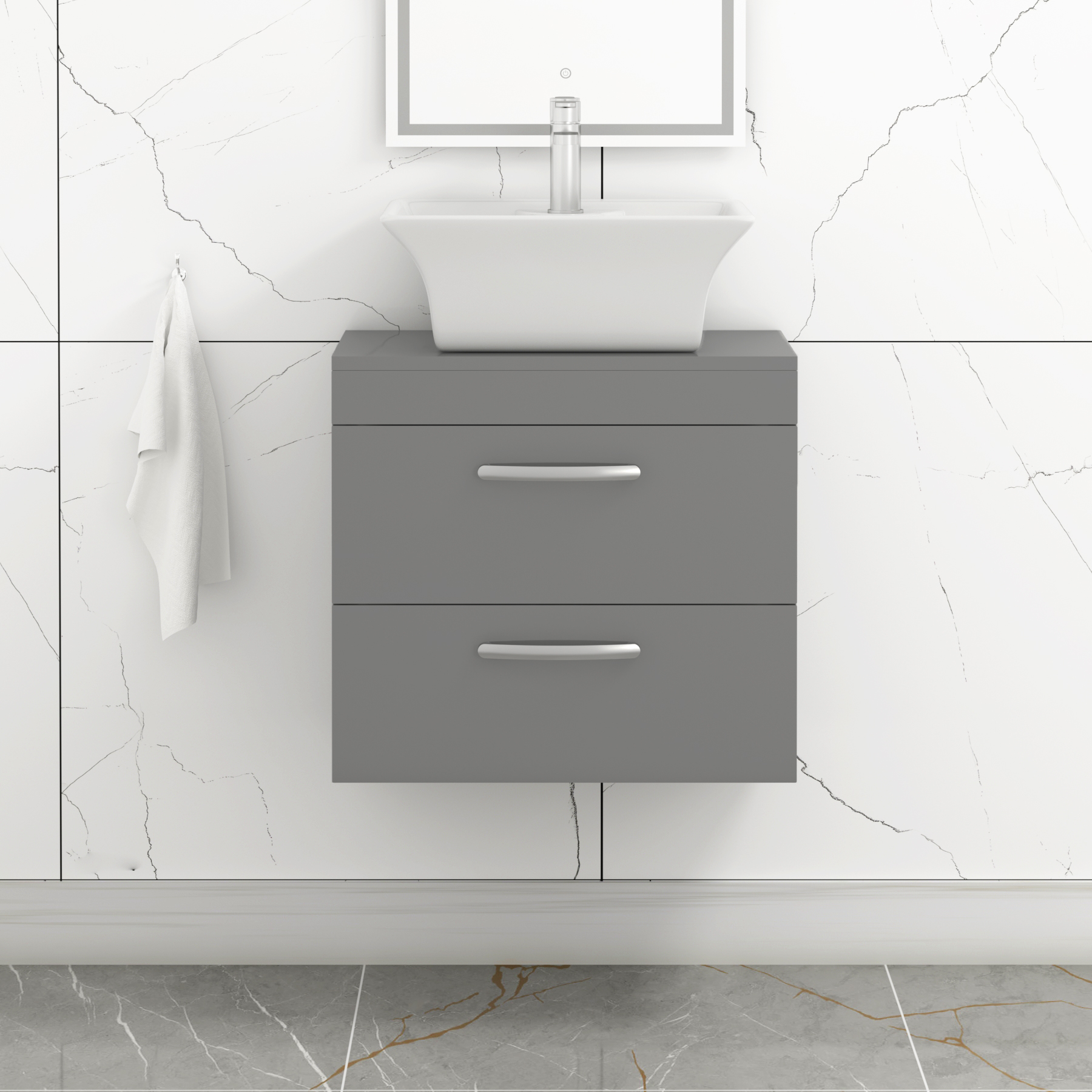 Turin 600mm Wall Hung Vanity Unit 2 Drawer Matt Green & Various Countertop Basins