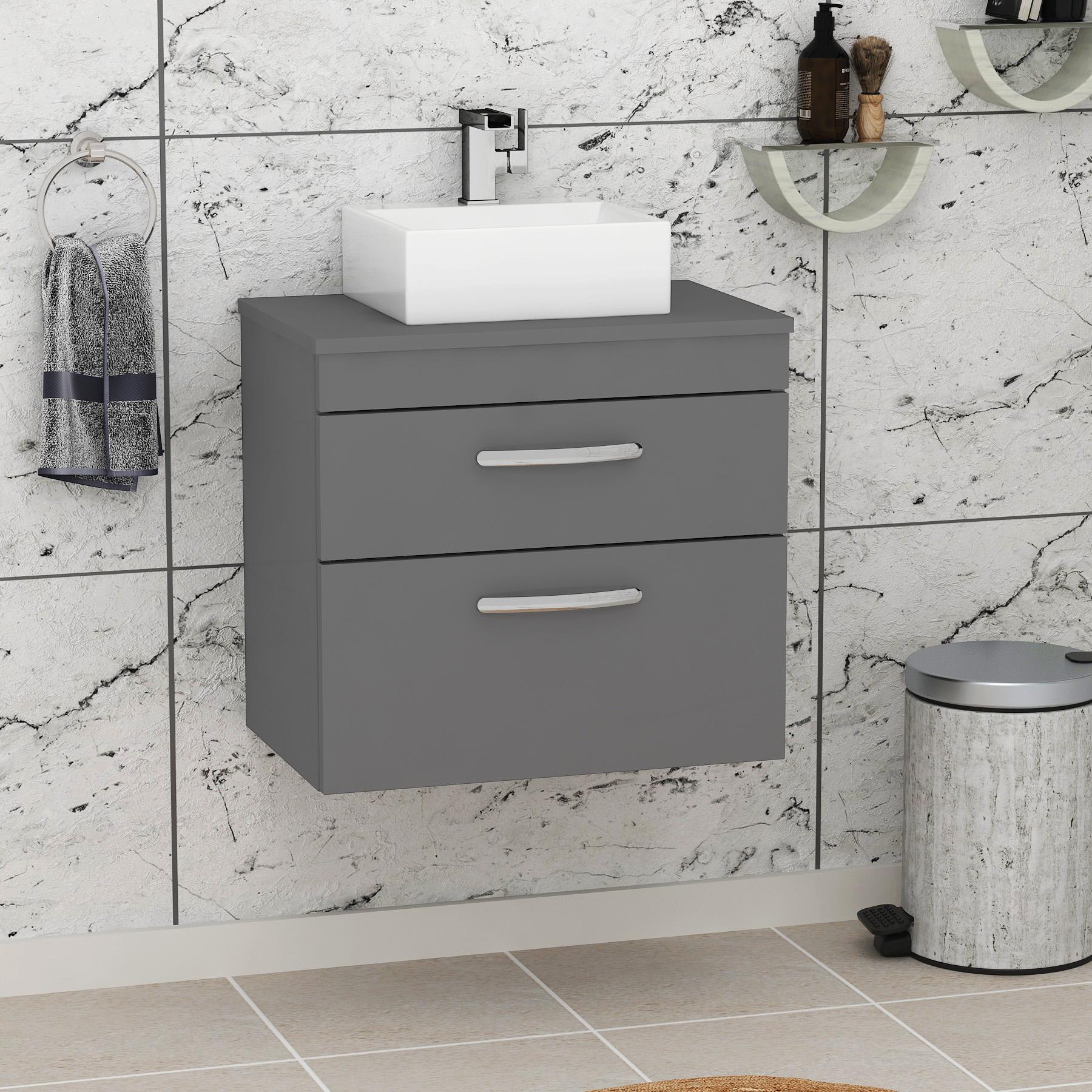 Turin 600mm Wall Hung Vanity Unit 2 Drawer Matt Green & Various Countertop Basins