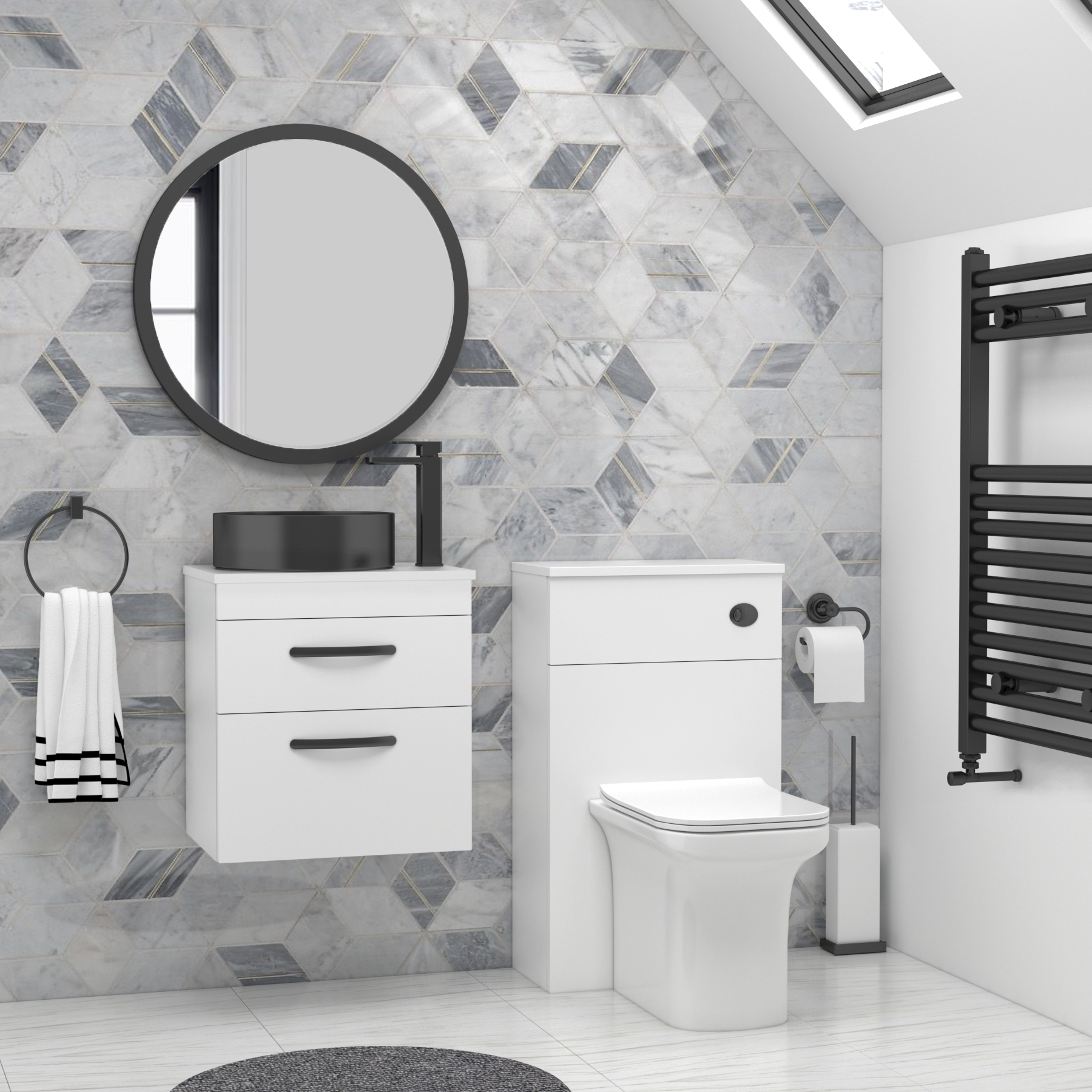 500mm Wall Hung Vanity Unit 2 Drawer Gloss White & optional Countertop Basin