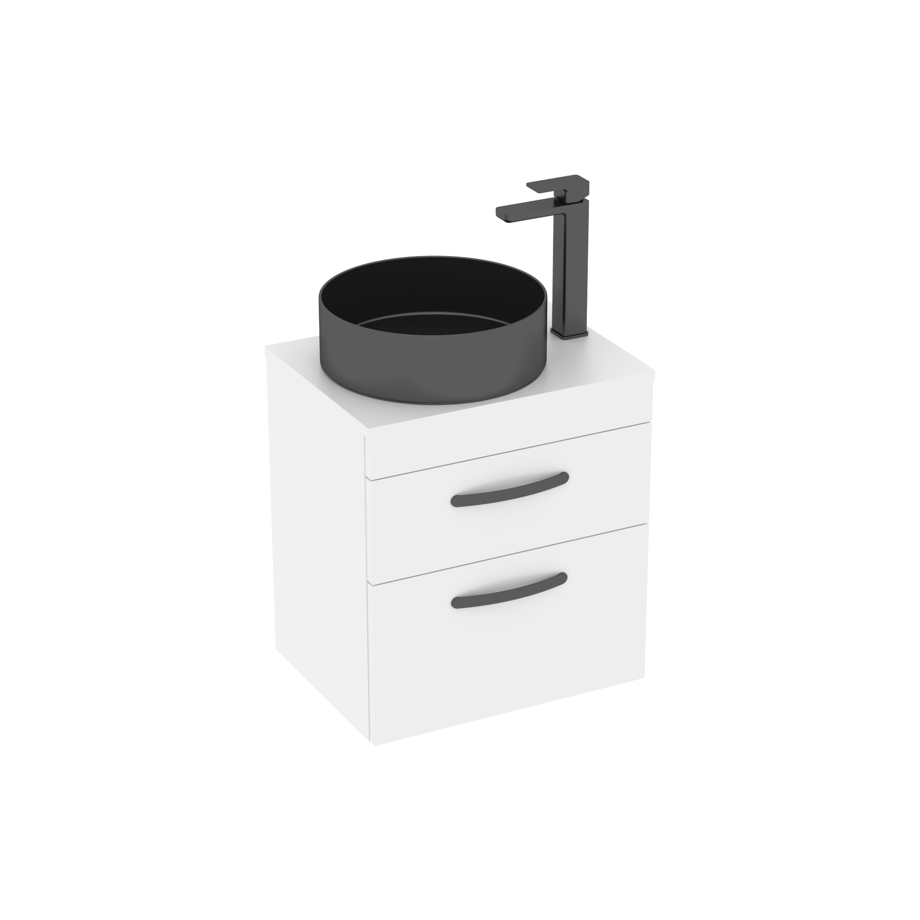 500mm Wall Hung Vanity Unit 2 Drawer Gloss White & Art Round Countertop Basin 
