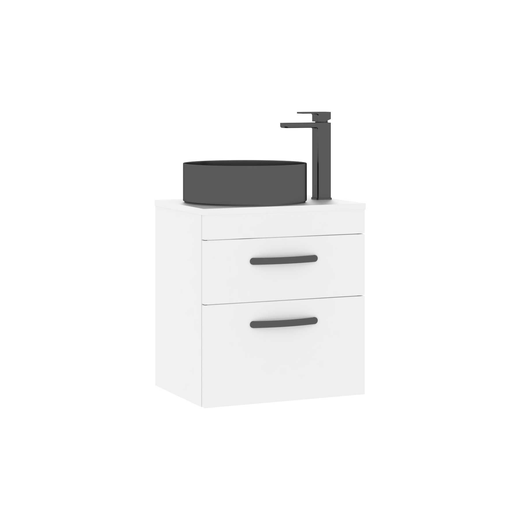 500mm Wall Hung Vanity Unit 2 Drawer Gloss White & Art Round Countertop Basin 