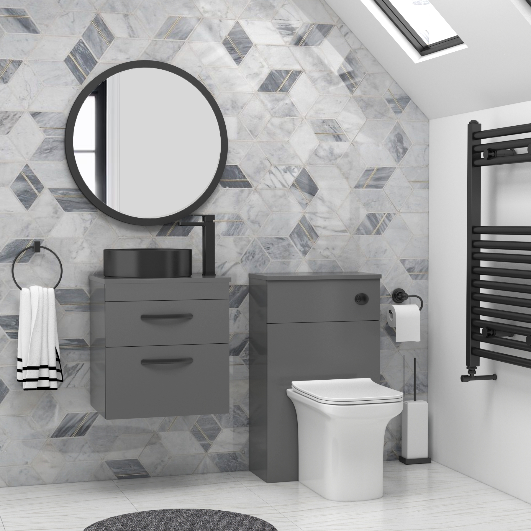 500mm Wall Hung Vanity Unit 2 Drawer Indigo Grey Gloss & optional Countertop Basin 