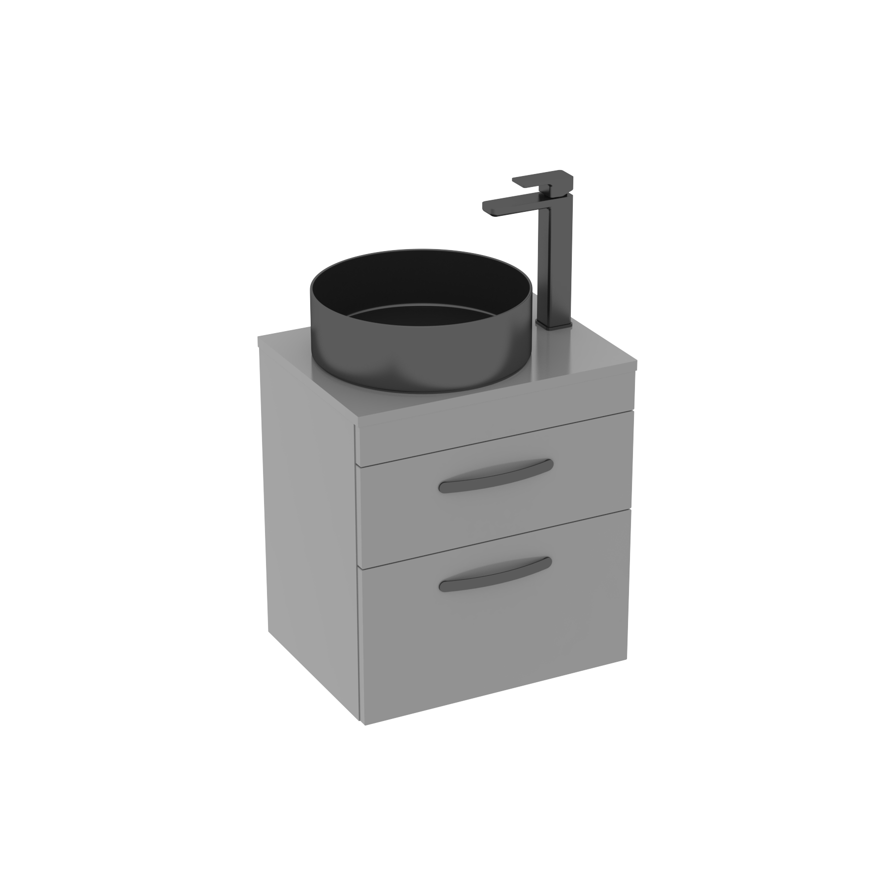 500mm Wall Hung Vanity Unit 2 Drawer Indigo Grey Gloss & Art Round Countertop Basin 