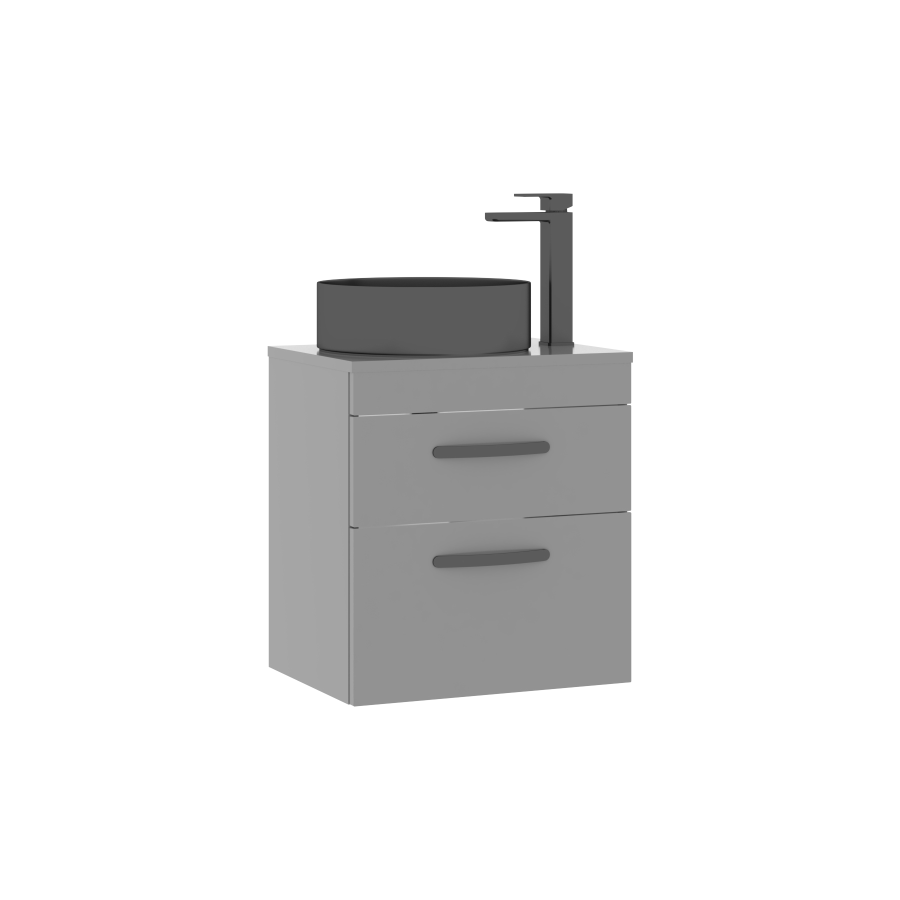 500mm Wall Hung Vanity Unit 2 Drawer Indigo Grey Gloss & Art Round Countertop Basin 