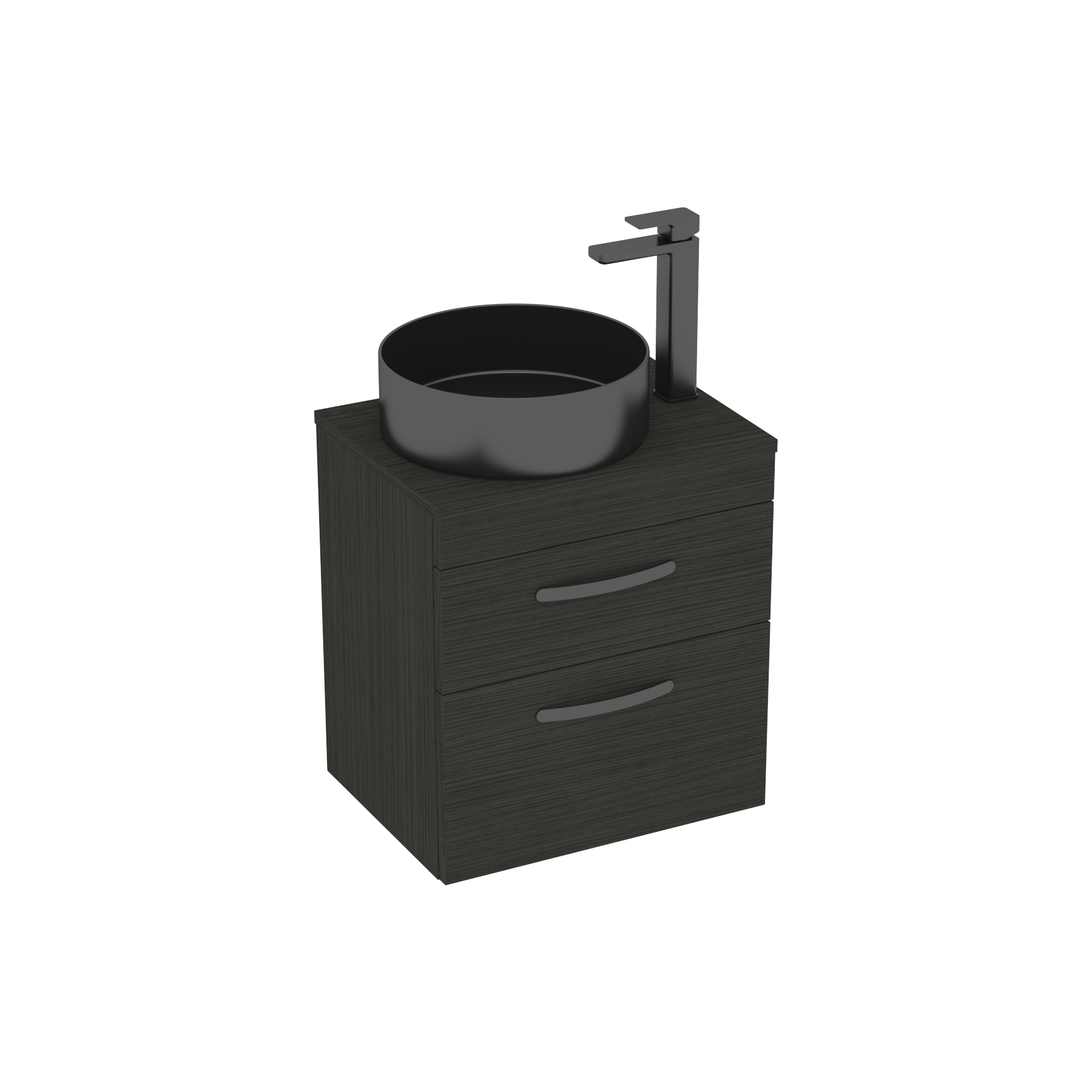 500mm Wall Hung Vanity Unit 2 Drawer Hale Black & Art Round Countertop Basin 