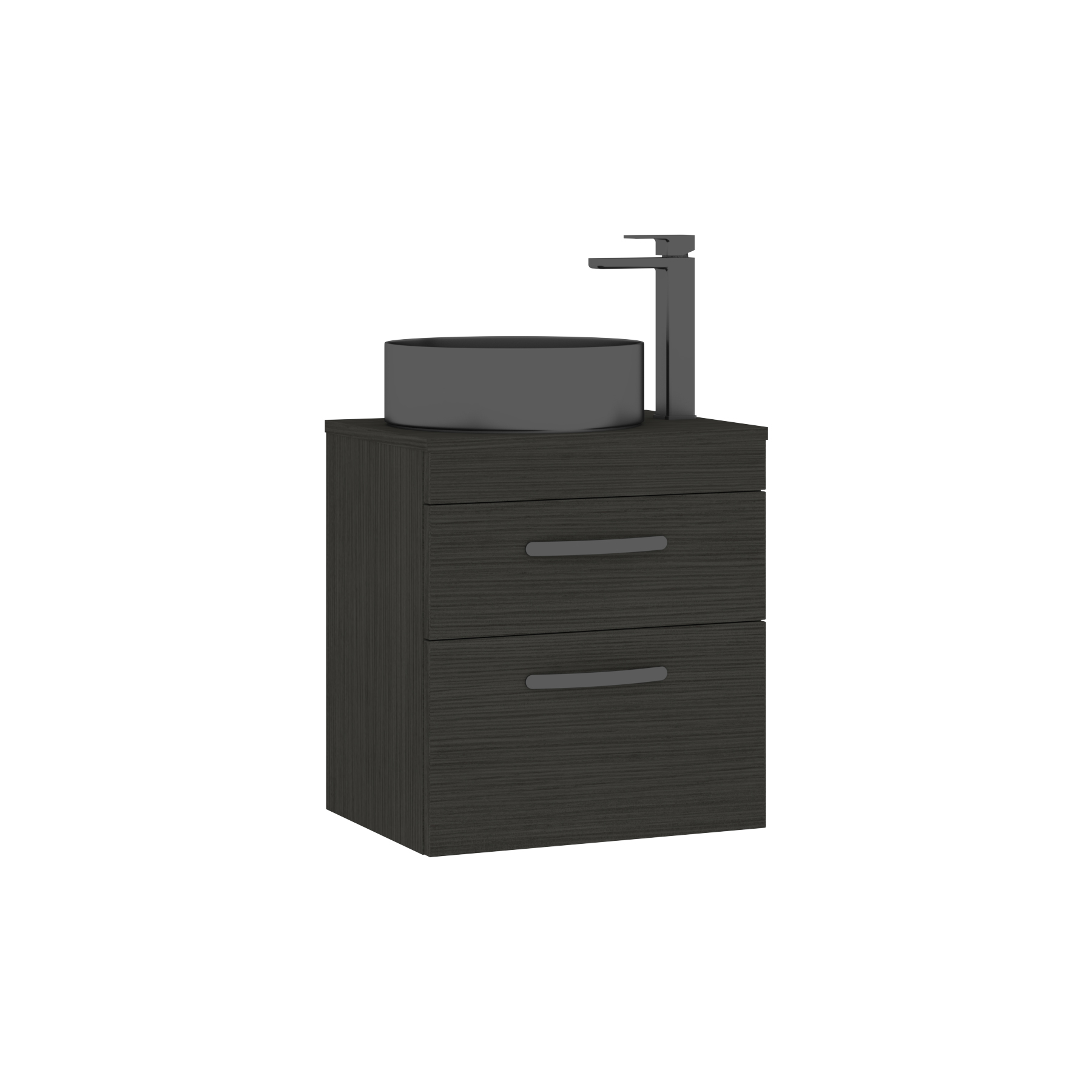500mm Wall Hung Vanity Unit 2 Drawer Hale Black & Art Round Countertop Basin 